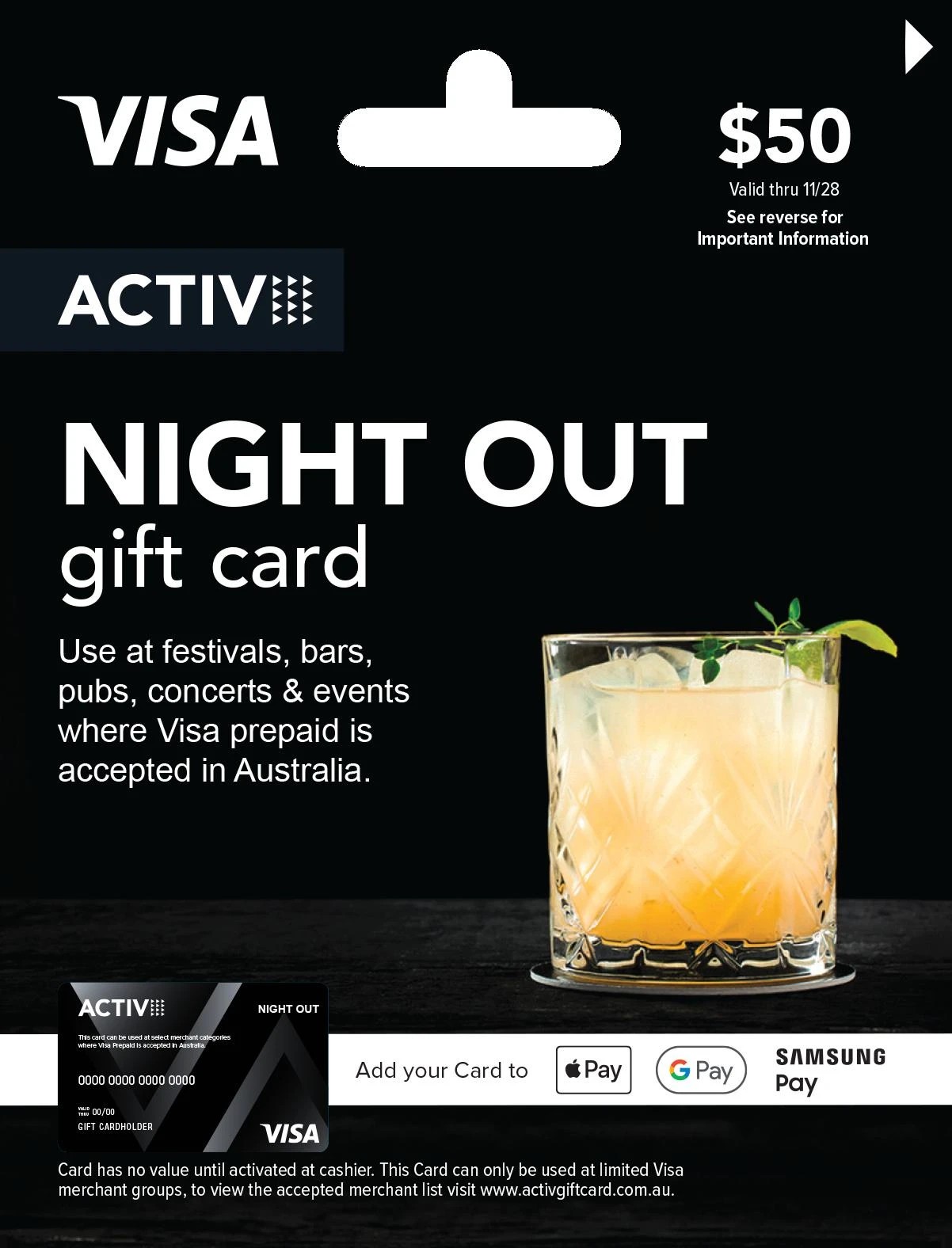1 Activ VISA $50 Night Out Gift Card