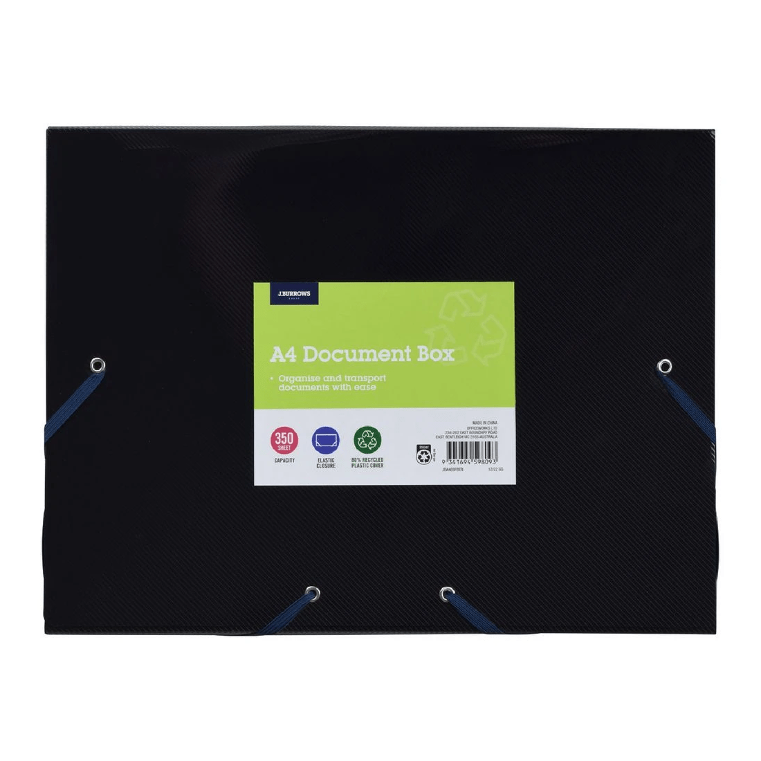 1 J.Burrows A4 Document Box Elastic Closure Blue, 1 of 3