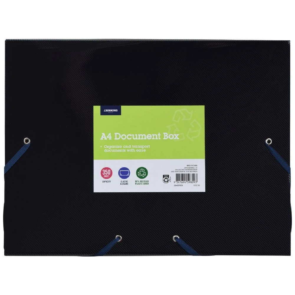 1 J.Burrows A4 Document Box Elastic Closure Blue, 1 of 3