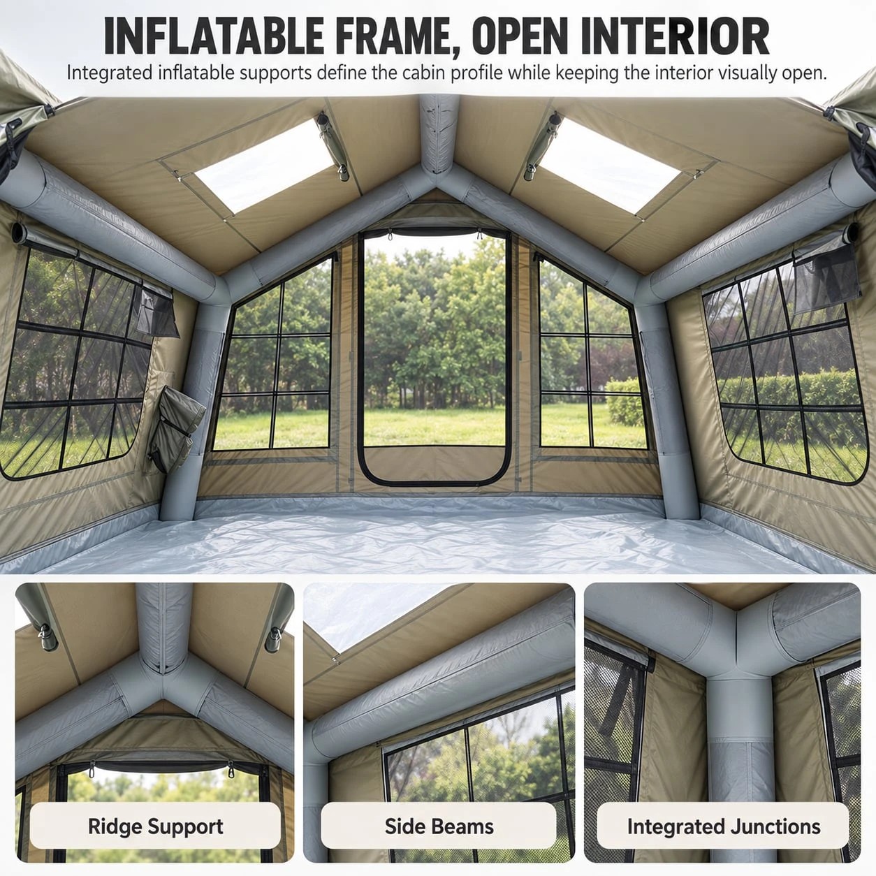4 Weisshorn Inflatable Camping Tent Cabin Style with Skylight Mesh 300x265cm - Grey, 4 of 8