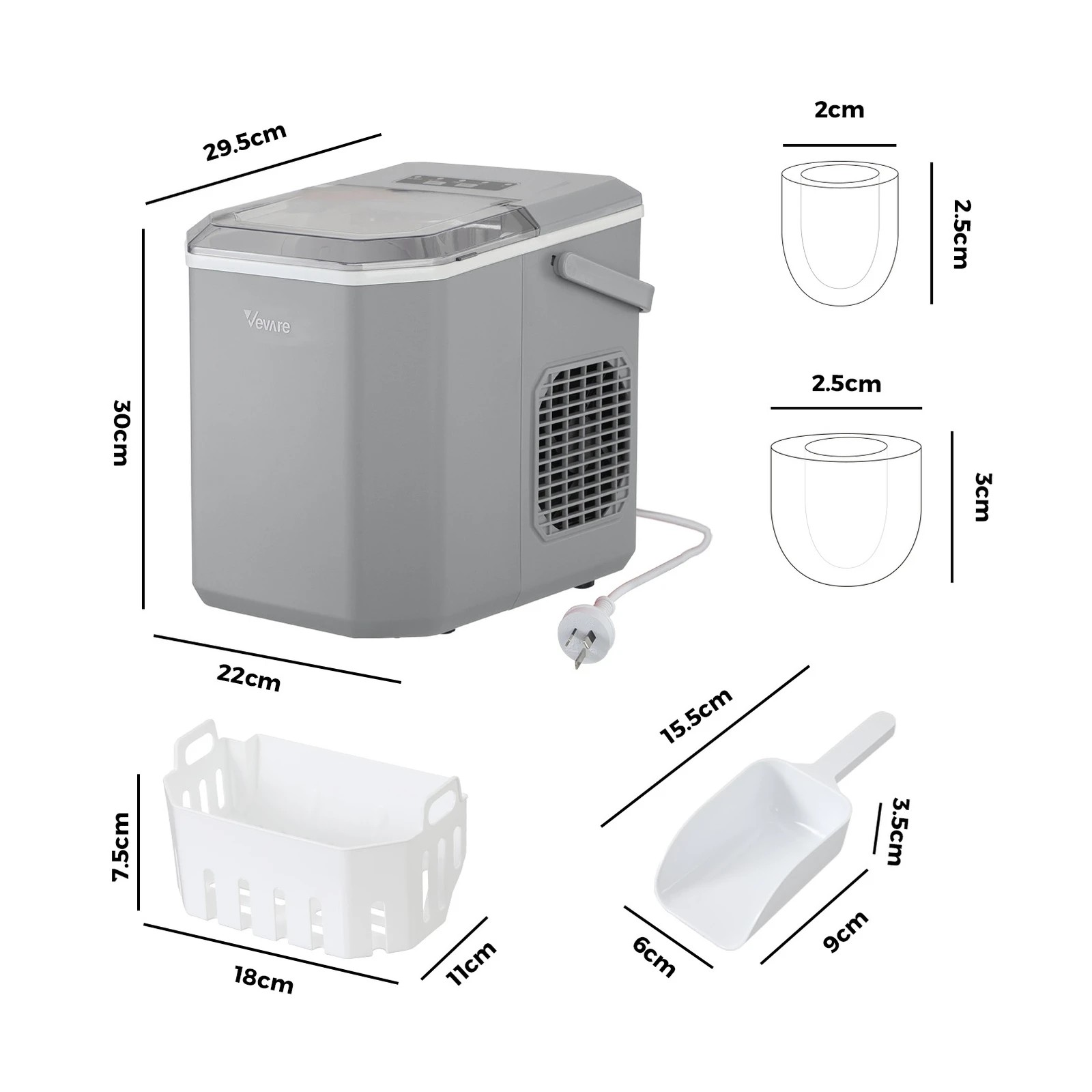 6 Vevare Portable Ice Maker Machine Ice Cube Tray With Handle 12kg Bar Home
 - Grey, 6 of 6