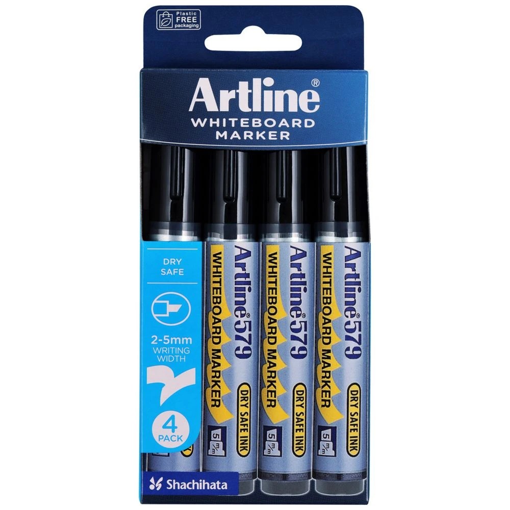 1 Artline 579 Whiteboard Markers Chisel Black 4 Pack, 1 of 1