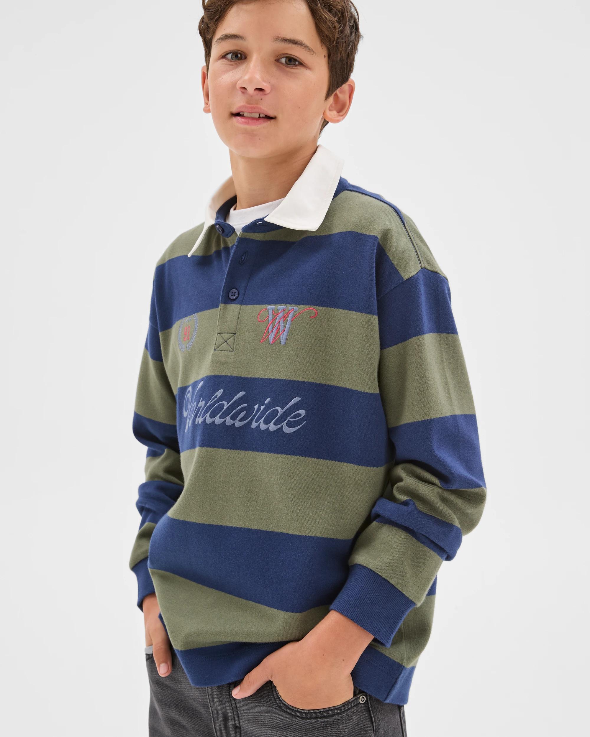 1 Target Kids Australian Cotton Stripe Rugby T-Shirt GREE/NAVY, 1 of 6