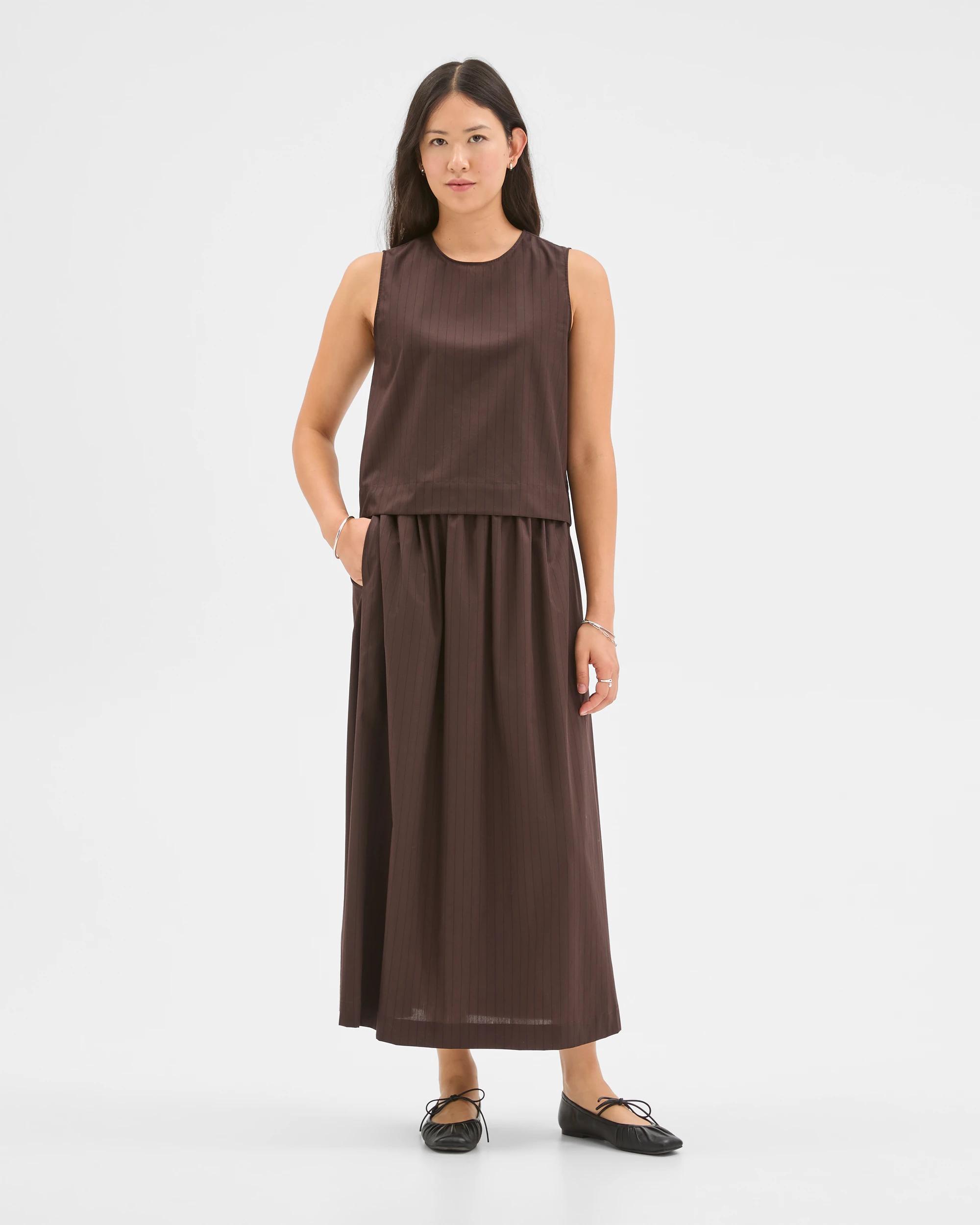1 Preview Australian Cotton Elasticated Waist Skirt CHOCOLATE STRIPE, 1 of 6
