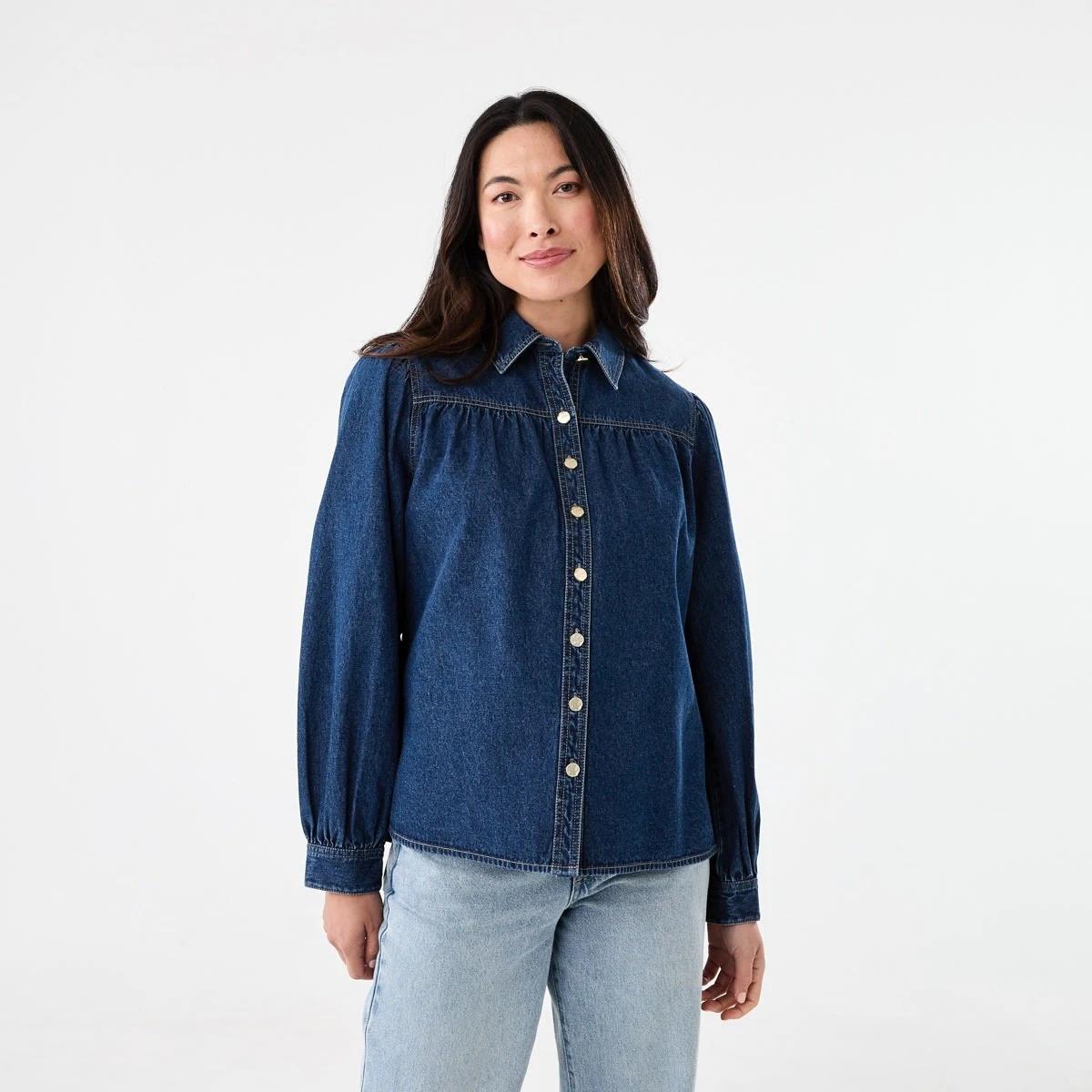 1 Long Balloon Sleeve Top Dark Wash, 1 of 7