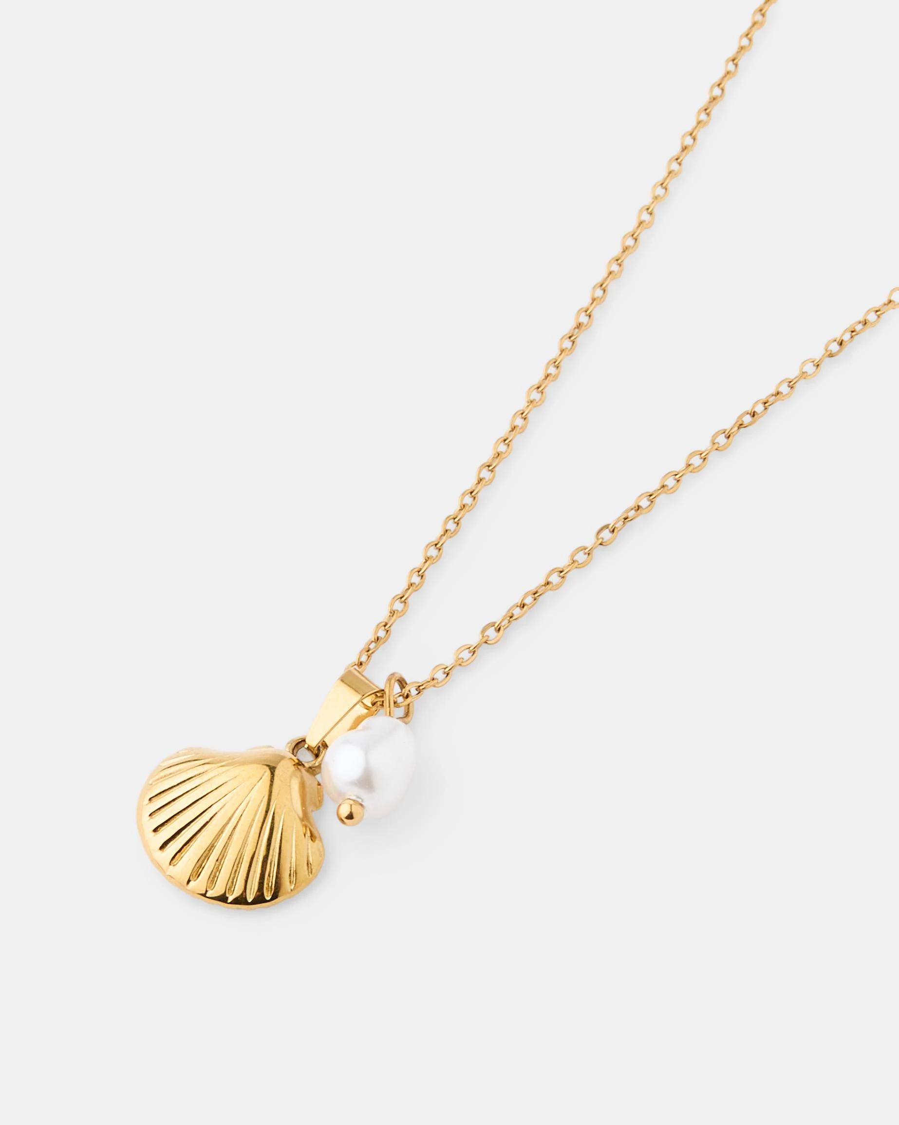 1 Waterproof Stainless Steel Shell Necklace - Gold Tone Gold, 1 of 4