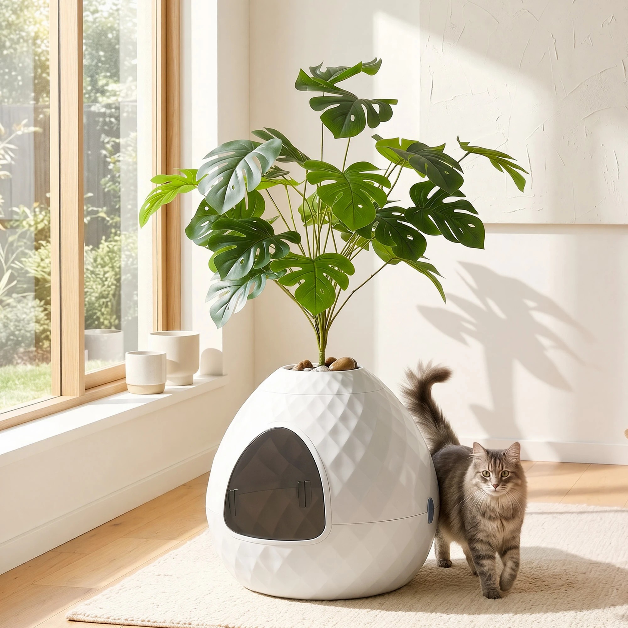 2 i.Pet Cat Litter Box Hidden Litter Tray Enclosure Planter Furniture House - Beige, 2 of 7