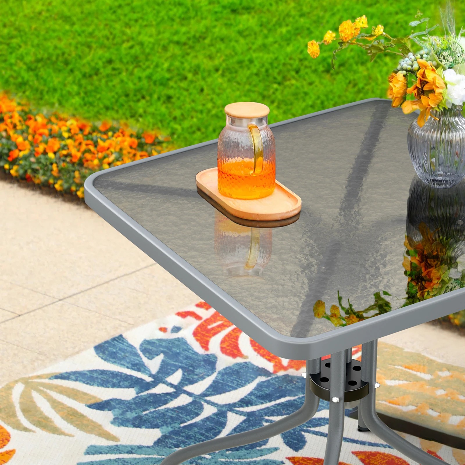 6 Alfordson Outdoor Furniture Patio Coffee Side Table Garden 60CM Square - Grey, 6 of 9