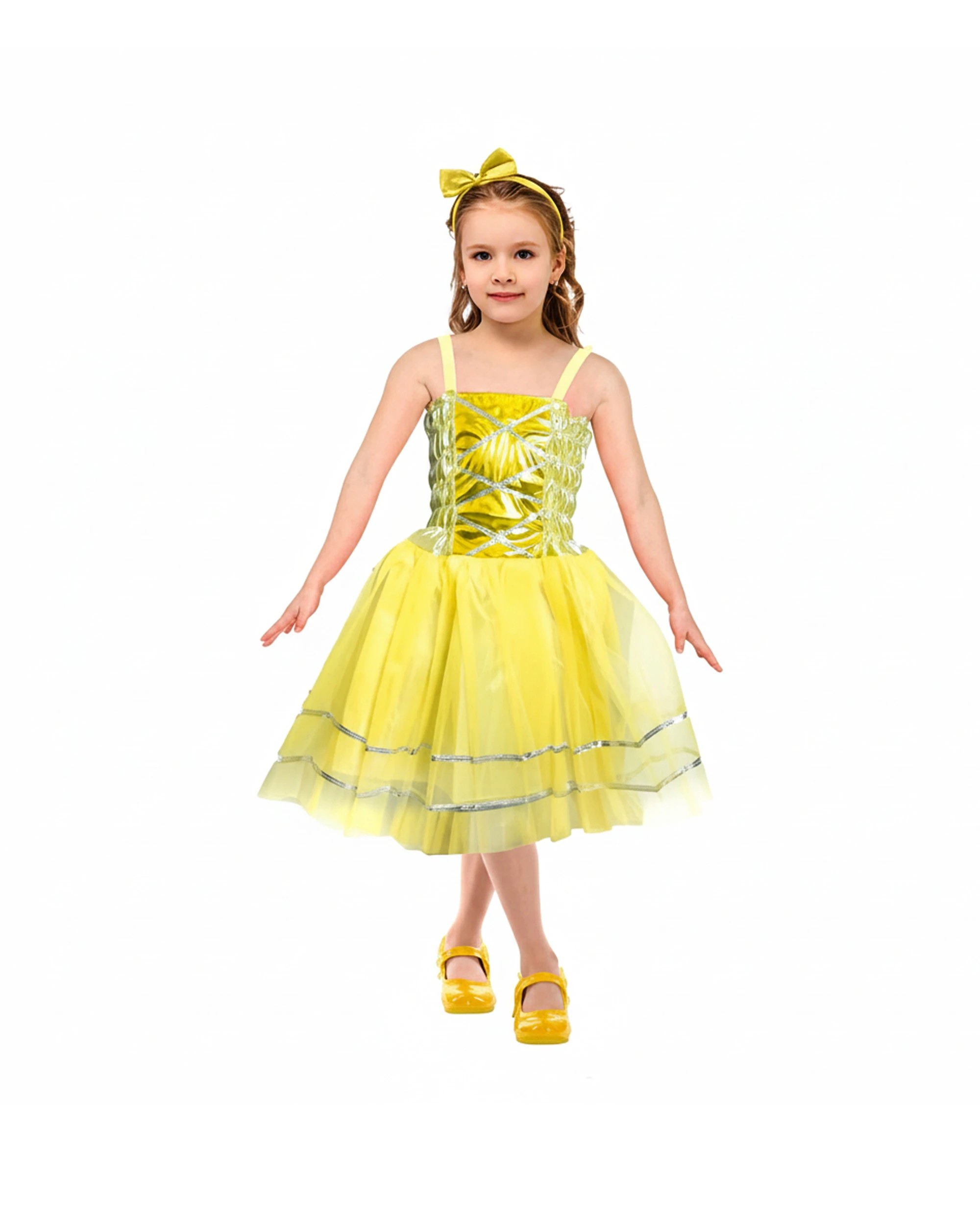 1 JD Party Kids Princess Dress Fitted Bodice Flared Skirt Costume - Yellow, 1 of 1