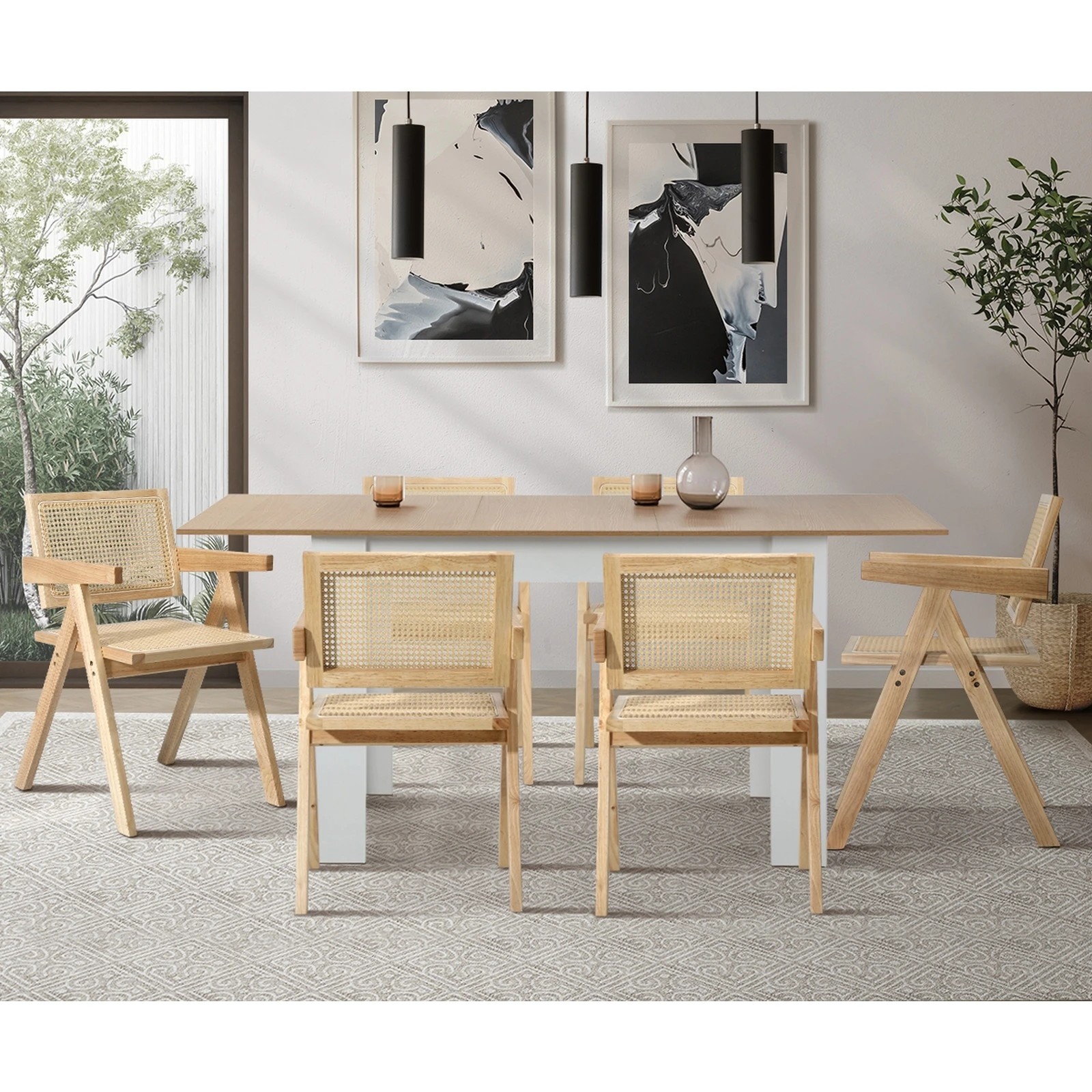 4 Oikiture 4x Dining Chairs Rattan Chair Wooden Accent Chair - Natural, 4 of 10