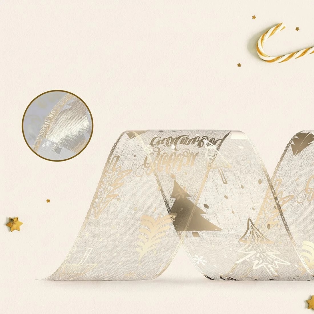 4 Jingle Jollys 20M Christmas Ribbon Roll Bow Printed Xmas Tree Decor Gift Gold - Gold, 4 of 6