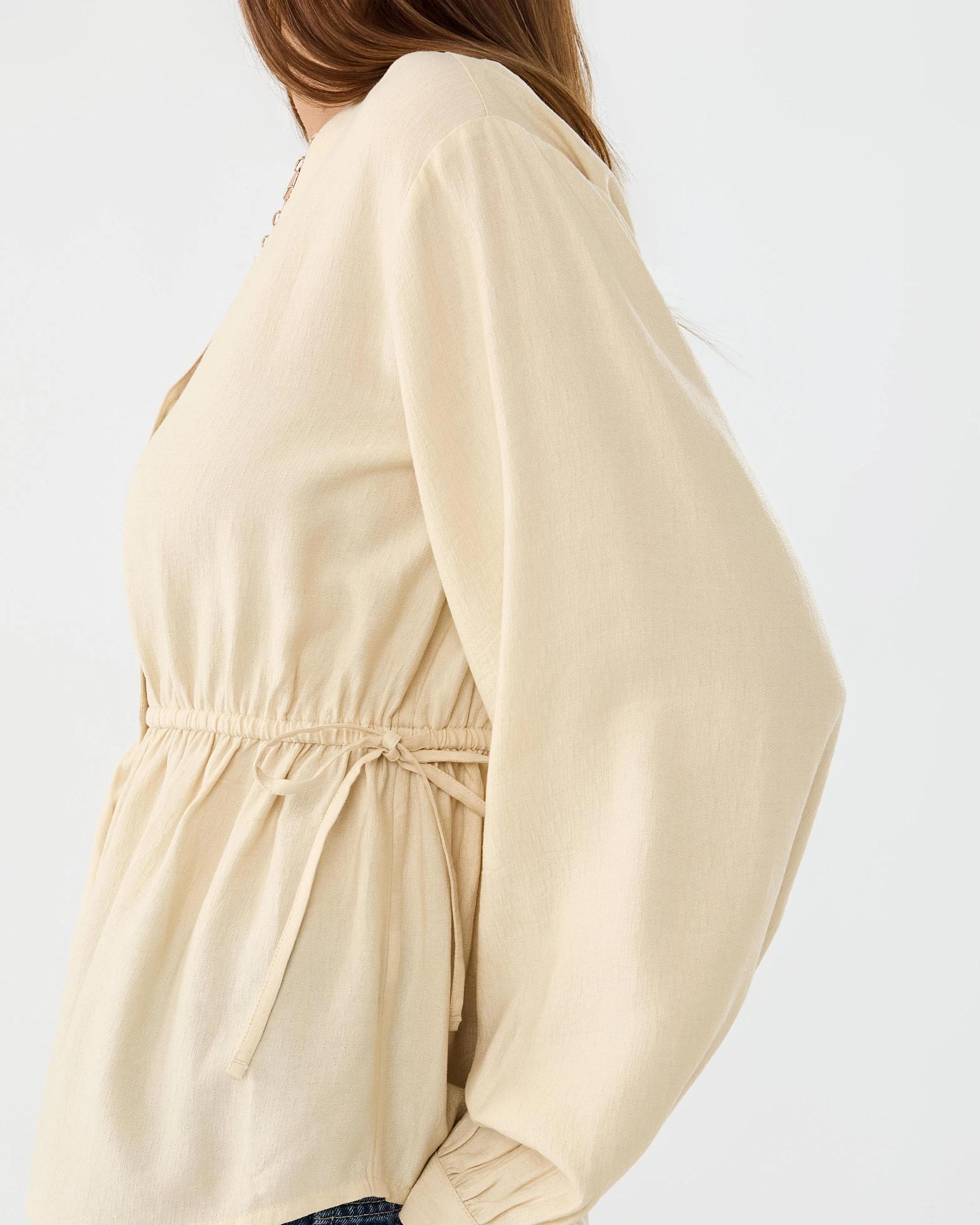 6 Long Sleeve Ruched Tie Top Vanilla, 6 of 7