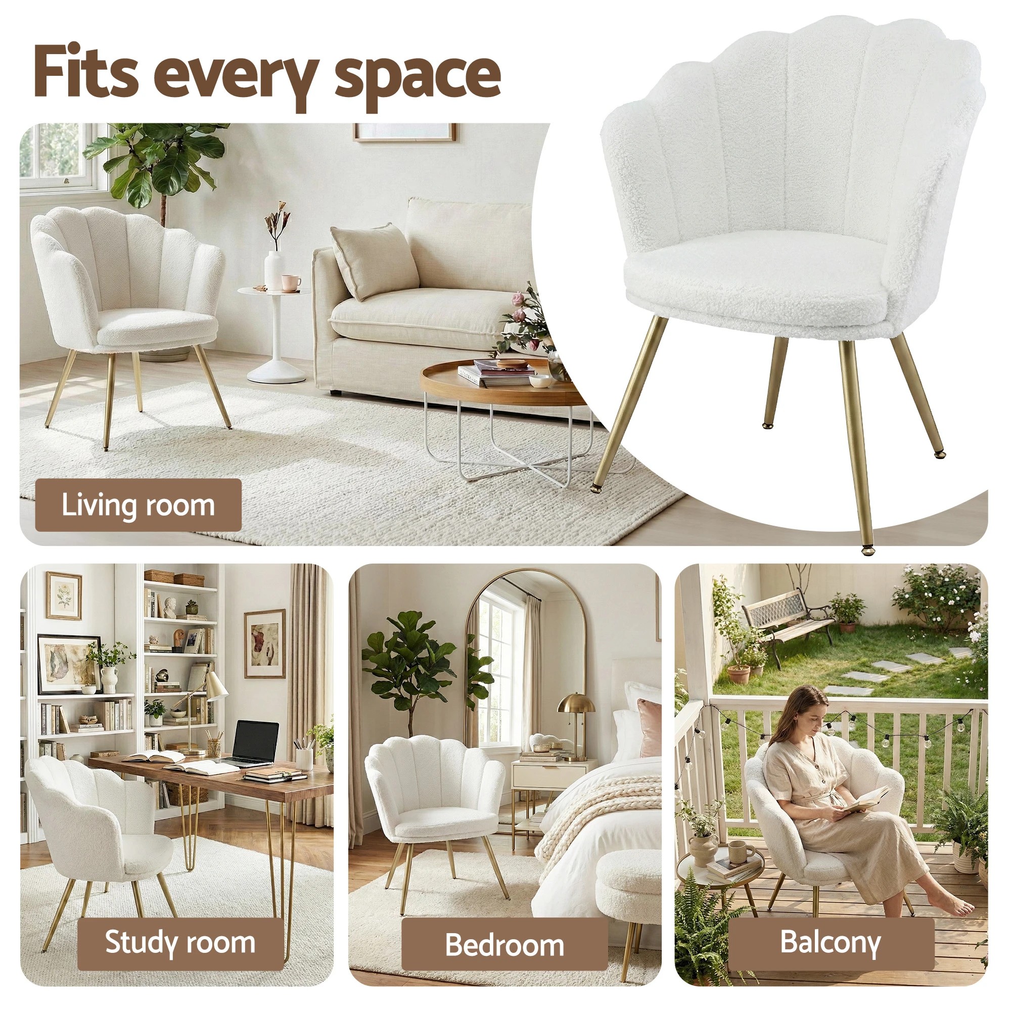 4 Artiss Armchair Teddy Fleece  Callista - White, 4 of 4