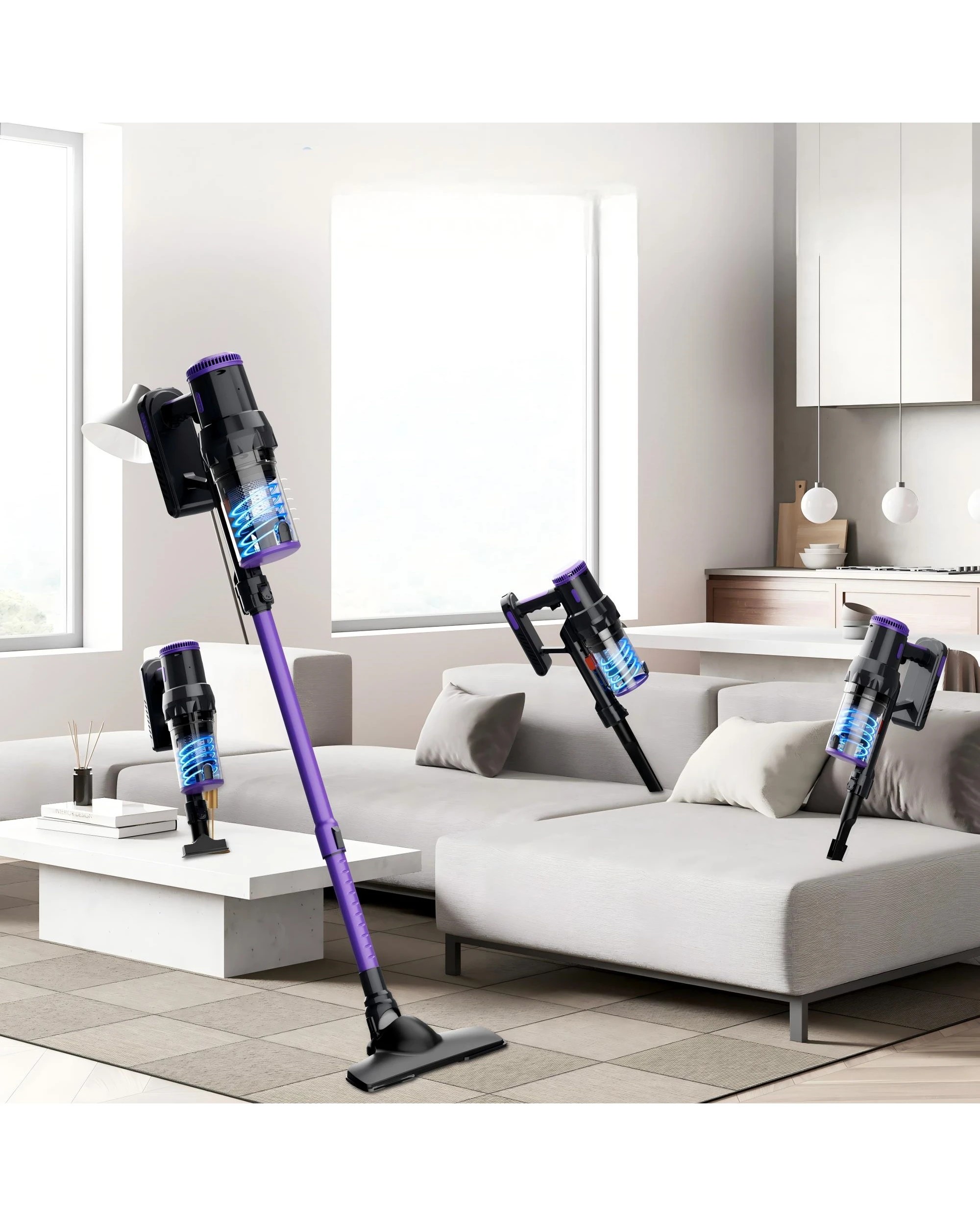 4 Advwin 20Kpa Vacuum Cleaner Lightweight Stick Vacuum with Wall Mount 0.9L Dust Cup 5M Cord - Purple, 4 of 7