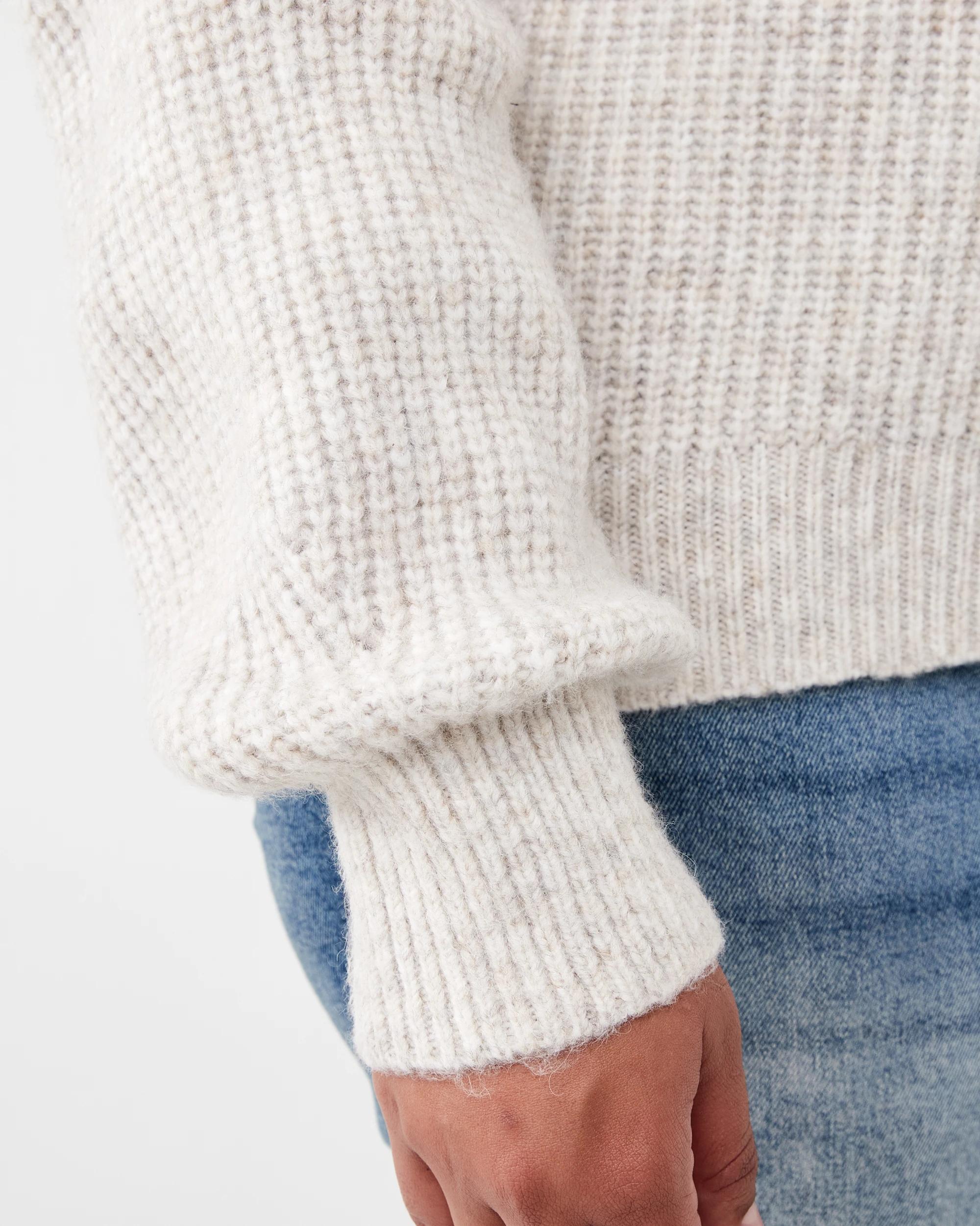 6 Curve Quarter Zip Cable Knit Jumper Nat Beige, 6 of 6