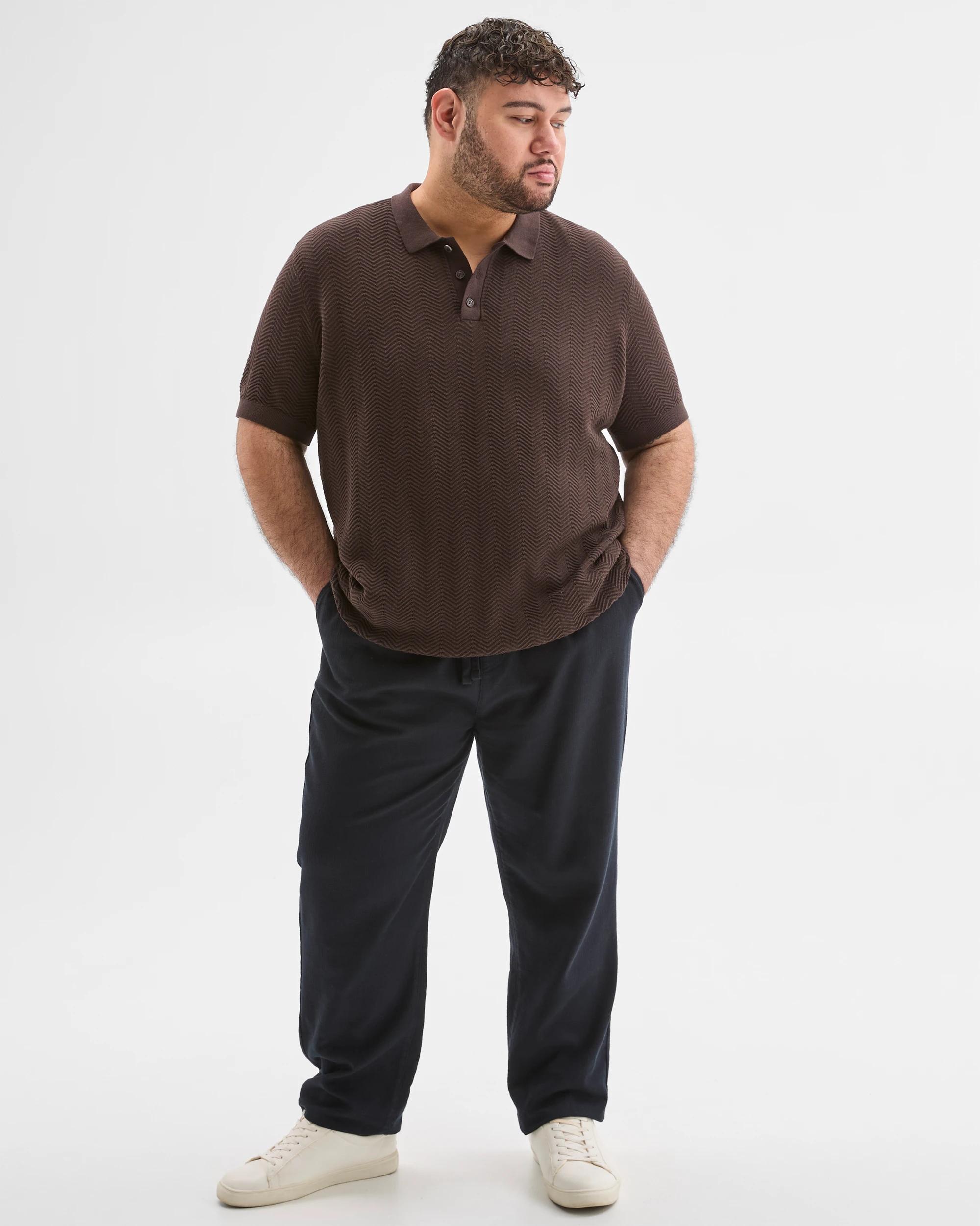 1 Target Man Plus Size Australian Cotton Smart Knit Polo Top BITTER CHOC, 1 of 6