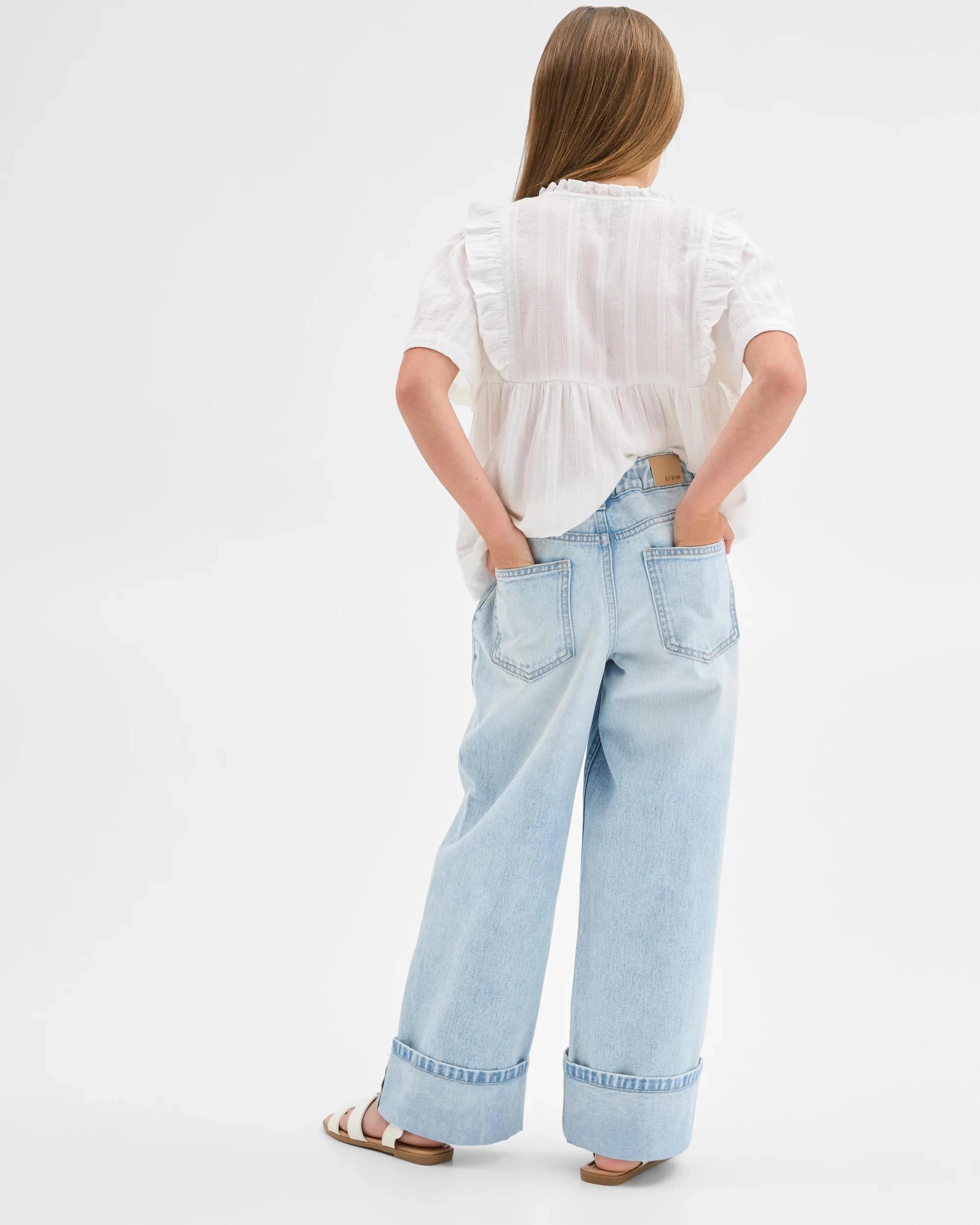 4 Target Denim Wide Leg Cuffed Denim Jeans LIGHT WASH, 4 of 7