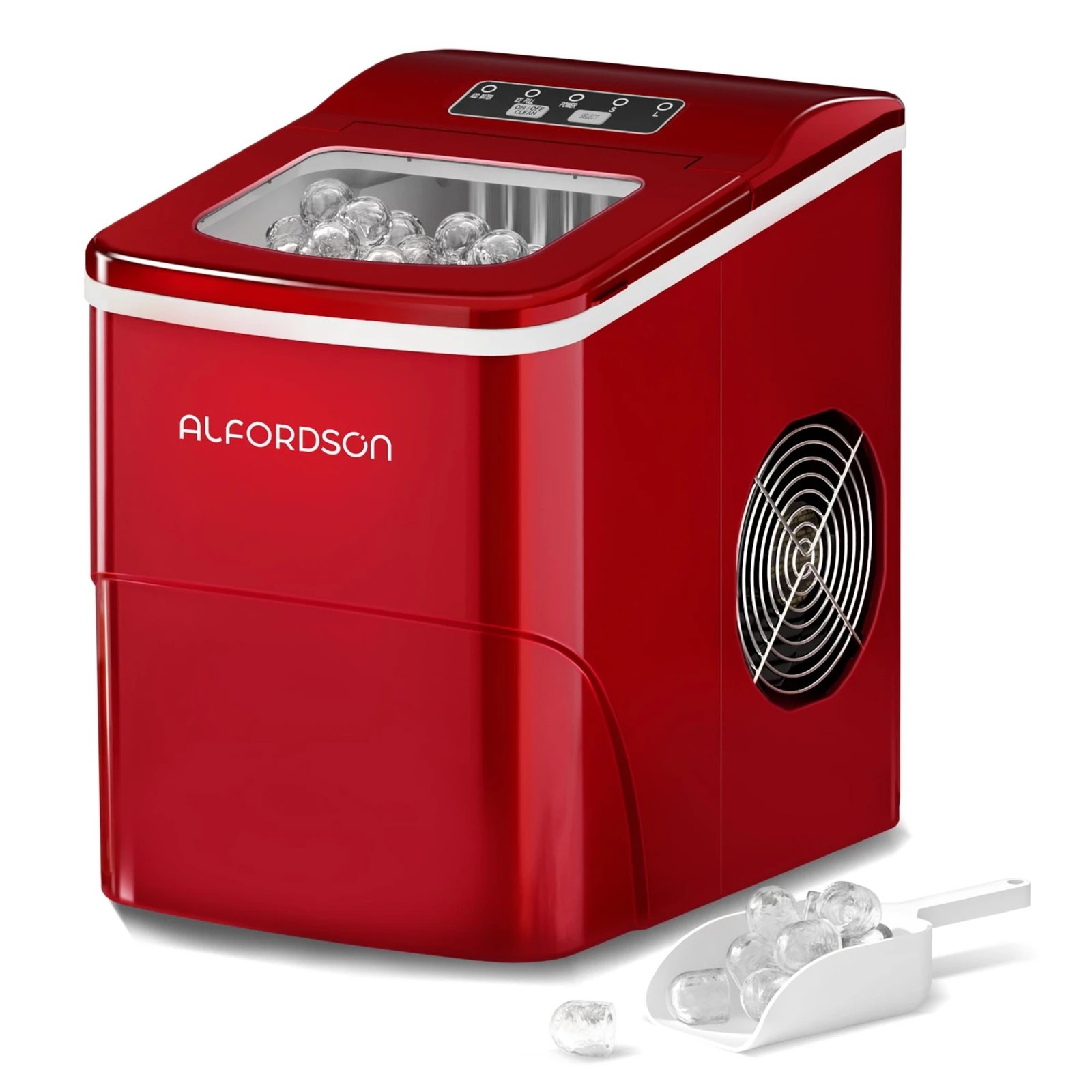 1 Alfordson Ice Maker Machine Commercial Portable 12kg Ice Cube Tray 2.2L - Red, 1 of 10