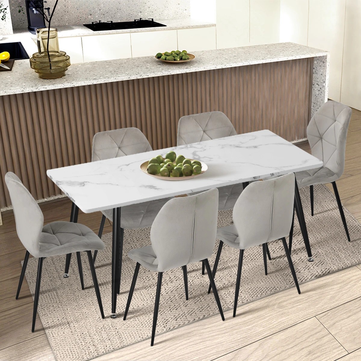 4 Oikiture Set of 2 Dining Chairs Kitchen Chair Padded Seat High Back Velvet - Grey, 4 of 7