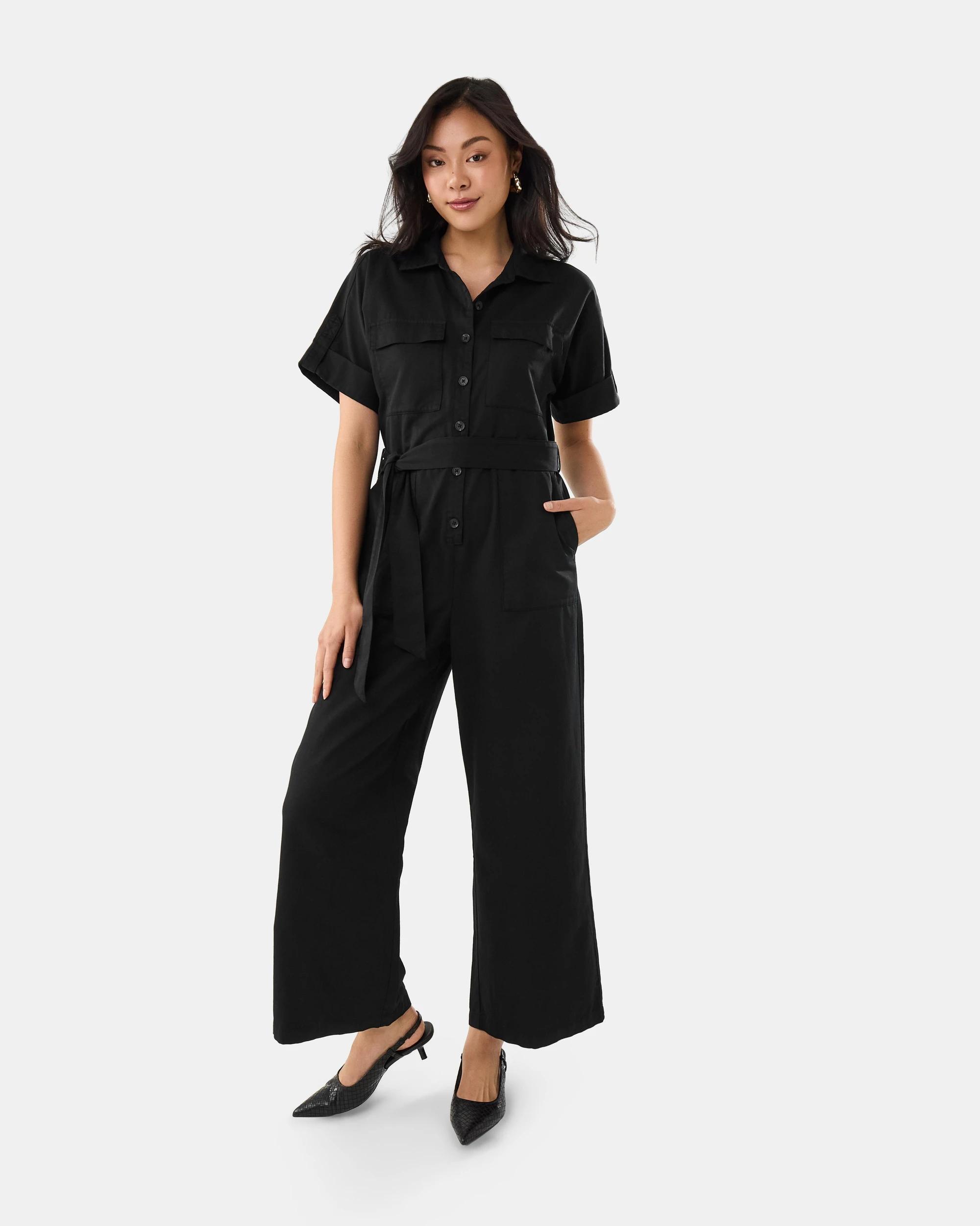 1 Short Sleeve Utility Jumpsuit Black, 1 of 9