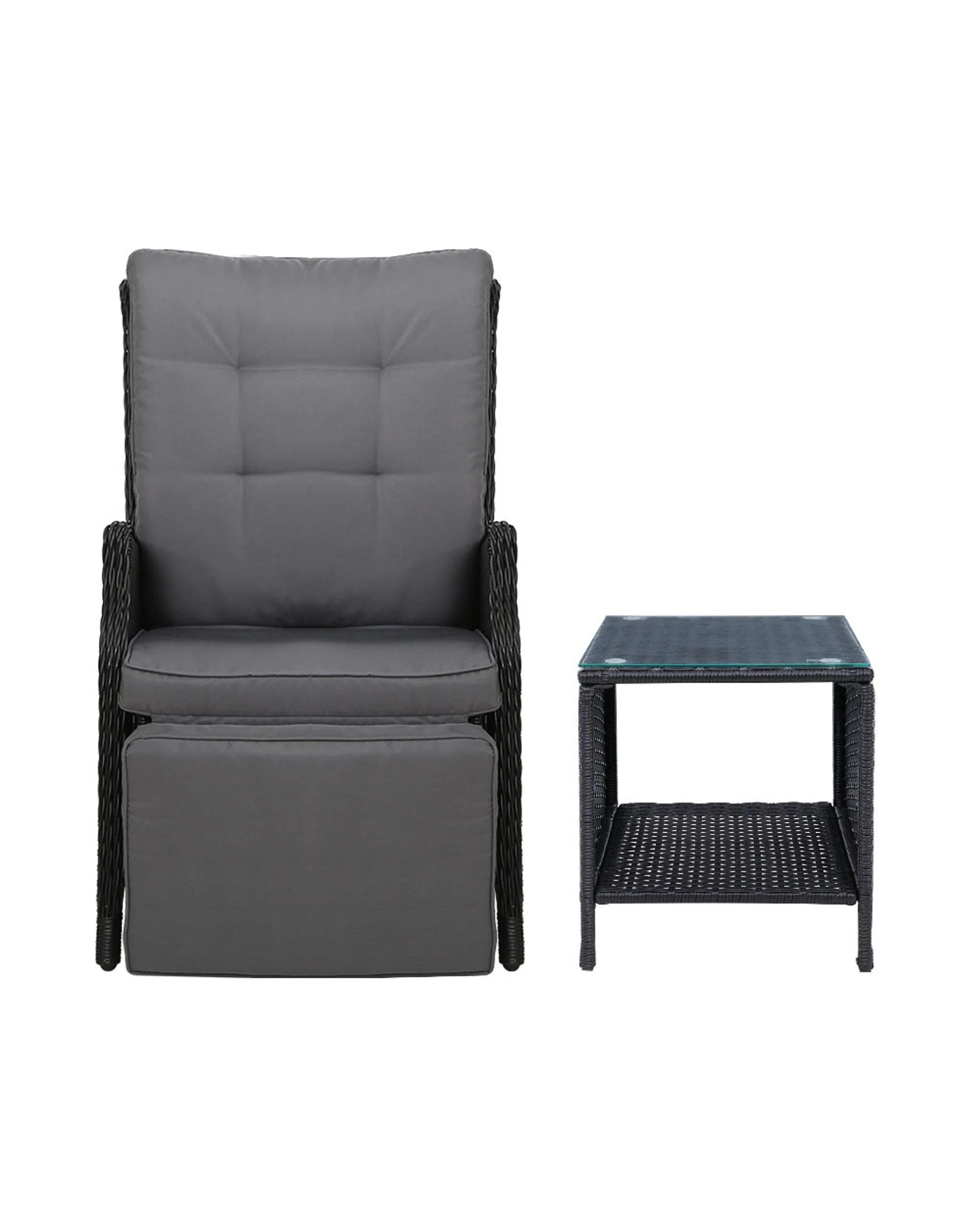 2 Gardeon 3pc Recliner Chairs Table Sun Lounge
 - Black, 2 of 3