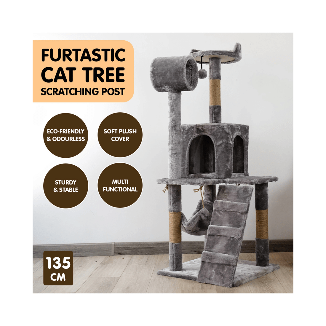 4 Furtastic 135cm Cat Tree Scratching Post - Silver Grey, 4 of 4
