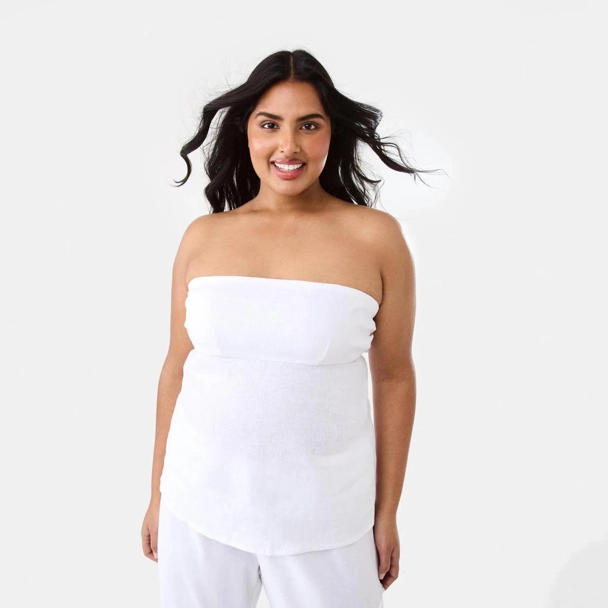 3 Strapless Tie Back Linen Blend Top WHITE, 3 of 10