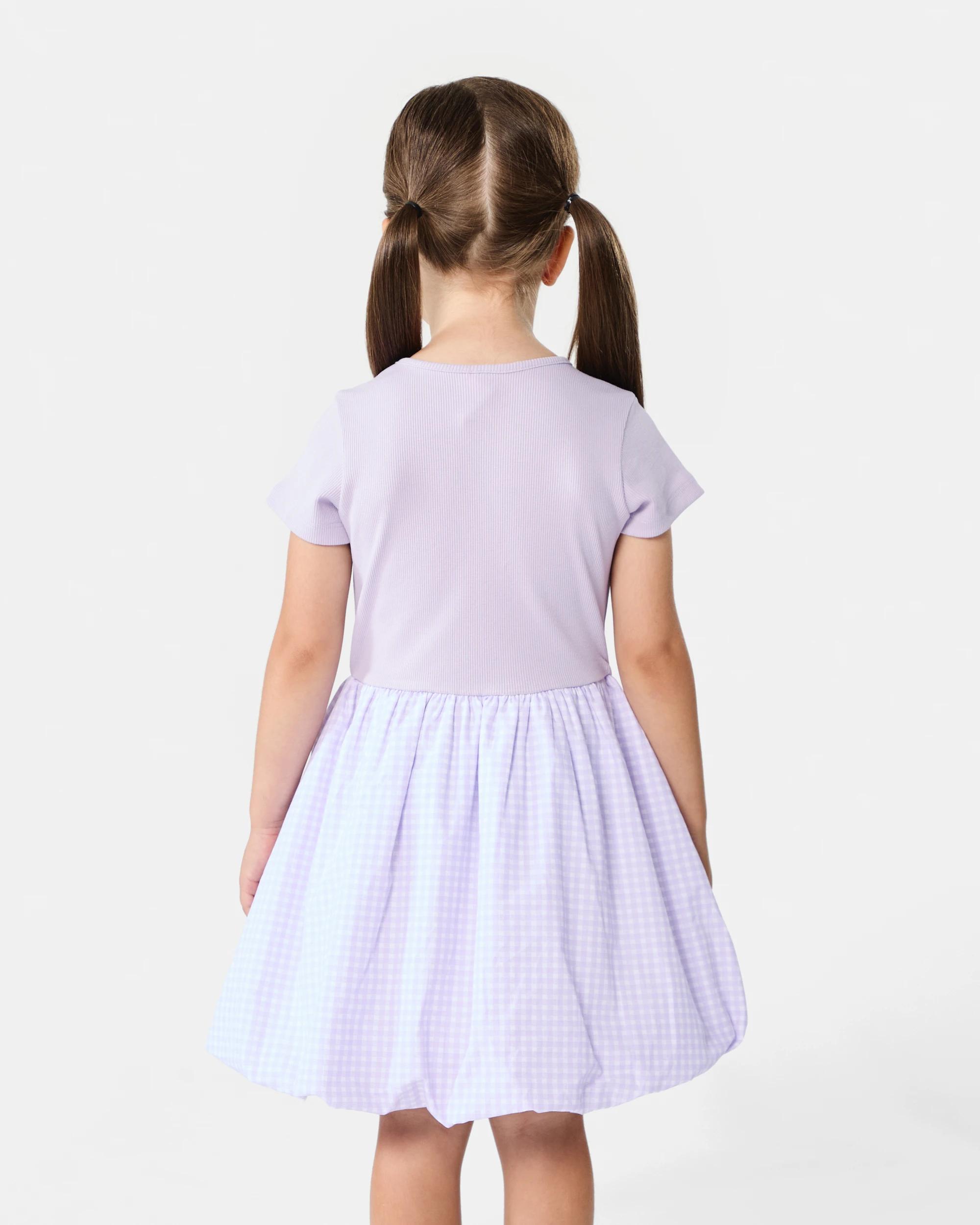 2 Short Sleeve Bubble Dress Pur Check, 2 of 7