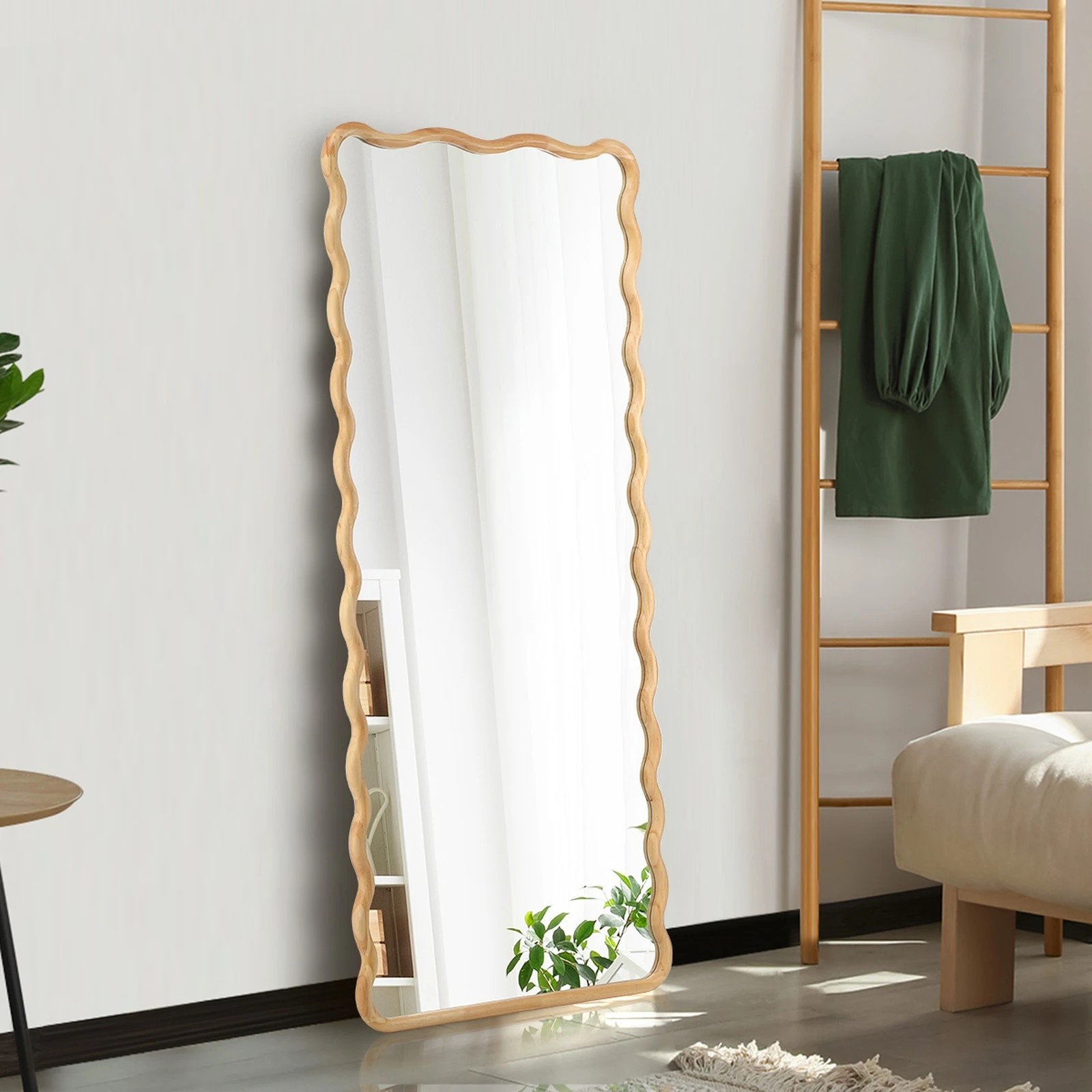 3 Oikiture Wooden Full Length Mirror 165x60cm Wavy Dressing Floor Mirrors
 - Natural, 3 of 9