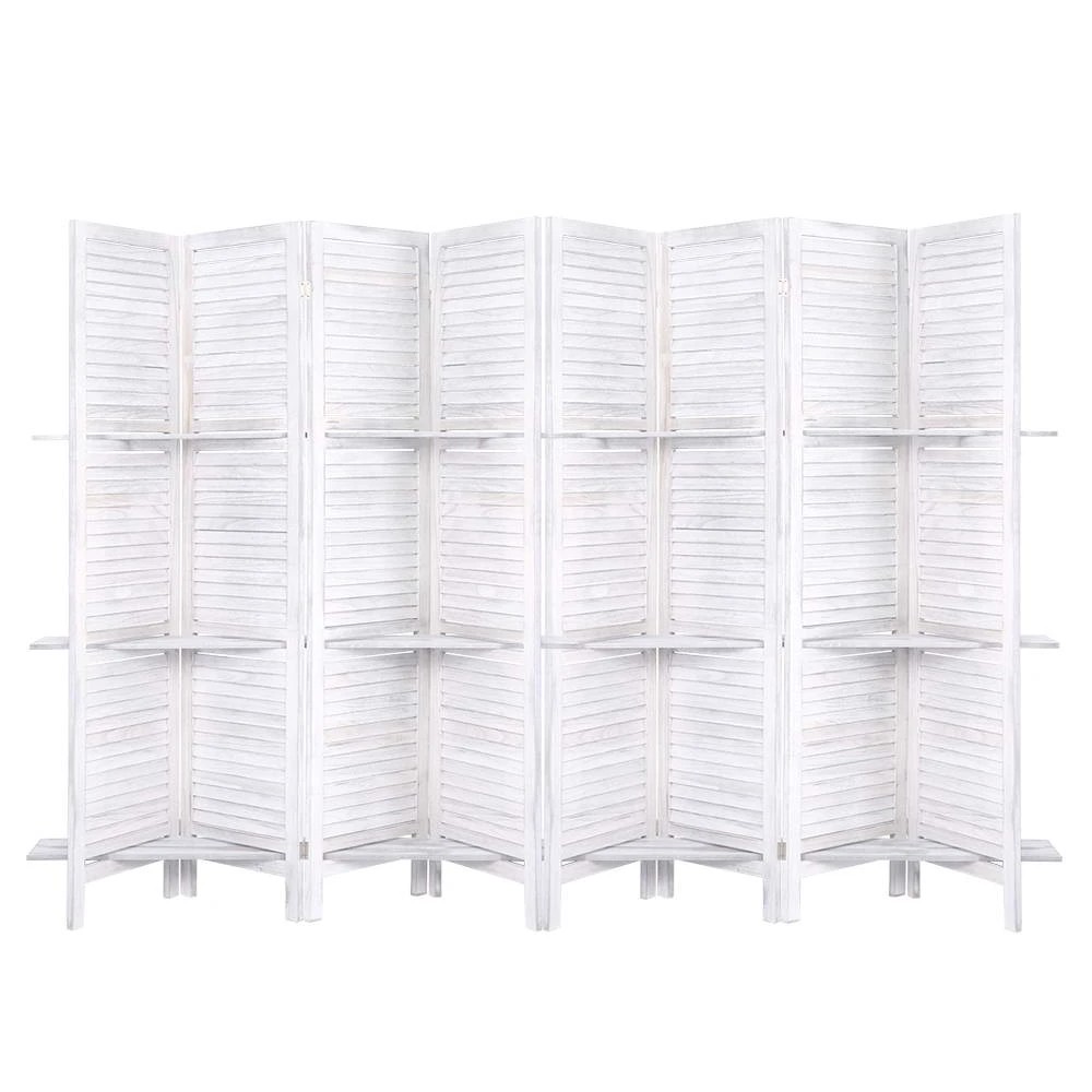 1 Artiss 8 Panel Room Divider Screen 326x170cm Shelf - White, 1 of 8
