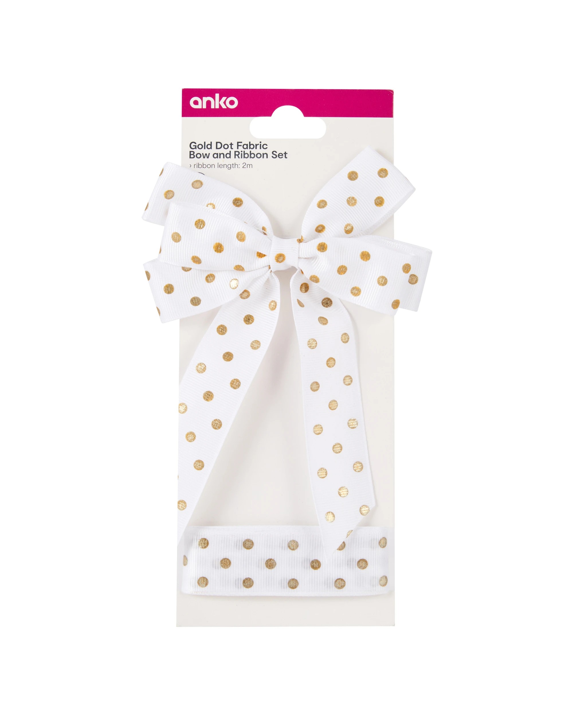 1 2 Piece Fabric Bow and Ribbon Set - Gold Dot, 1 of 4