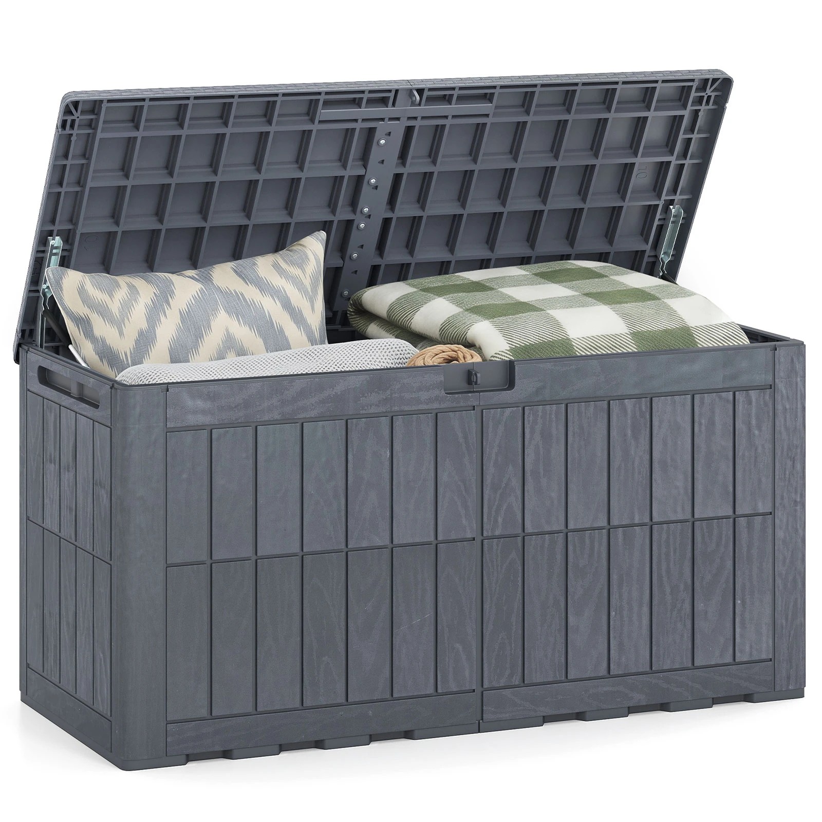 6 Costway 380L Outdoor Deck Box Patio Bench All-Weather Storage Bin w/Handles - Grey, 6 of 6
