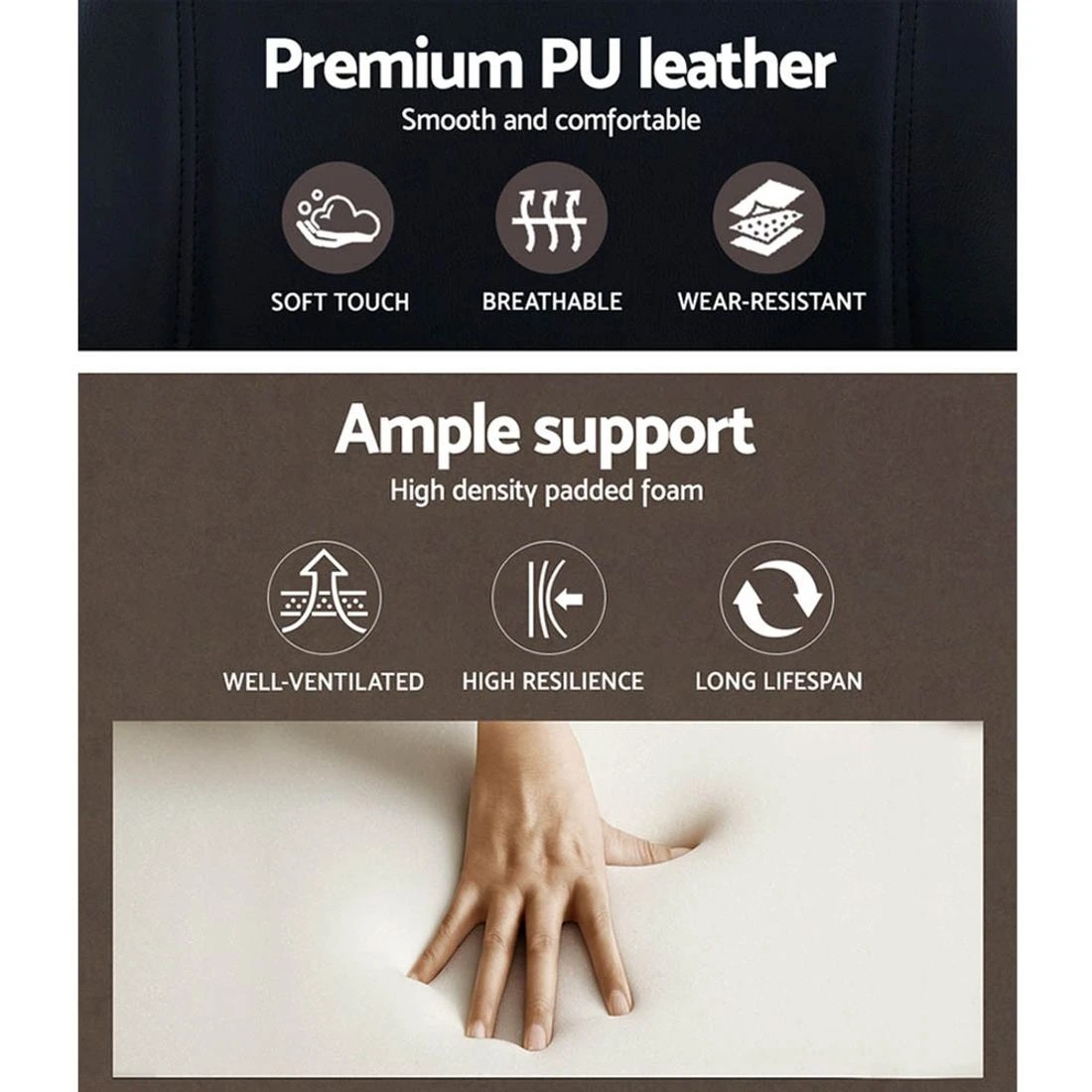 6 Artiss Wooden Office Chair Leather Seat - Black, 6 of 6