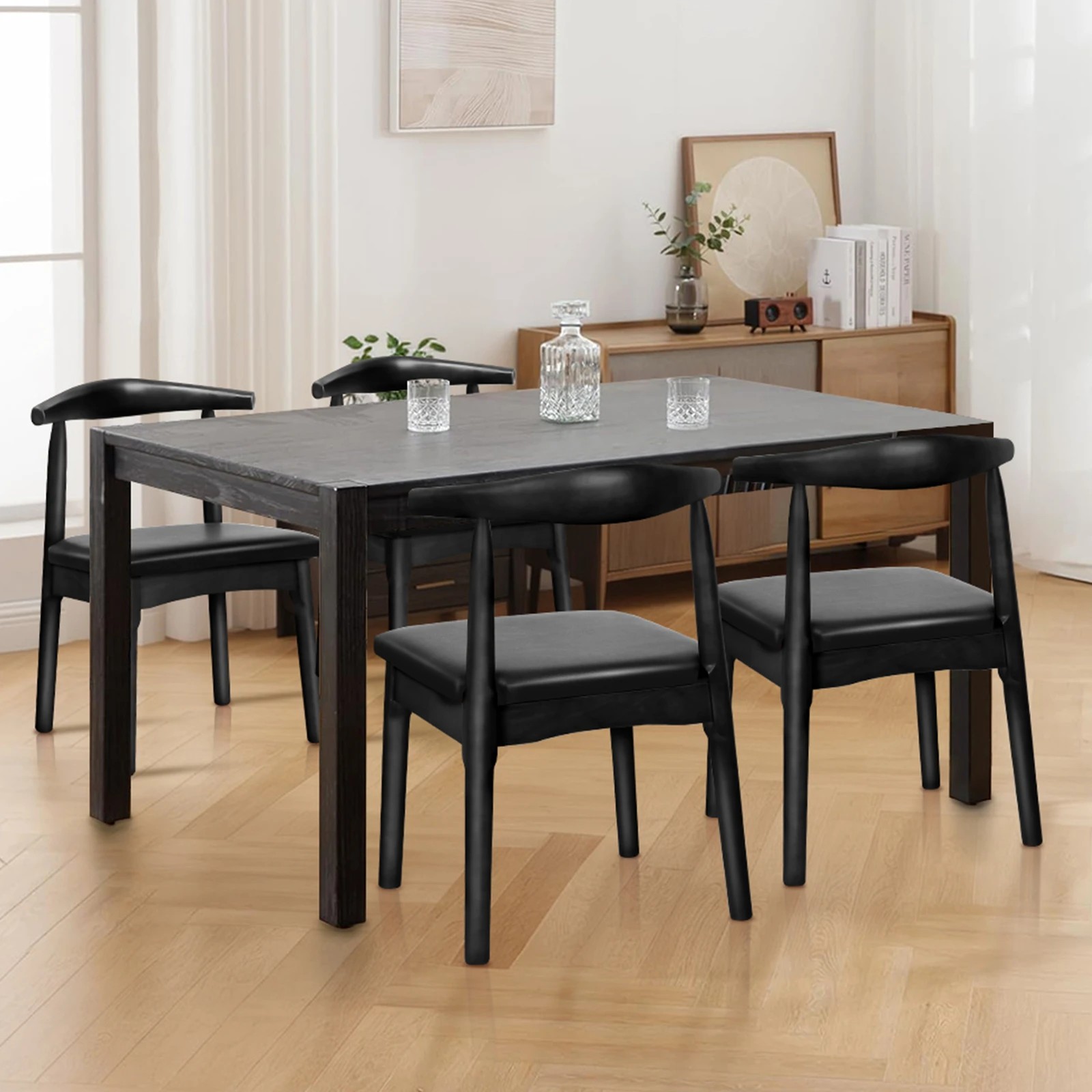 6 Alfordson 2x Dining Chair Kitchen Lounge Cafe Retro Wood PU Leather Seat - Black, 6 of 7