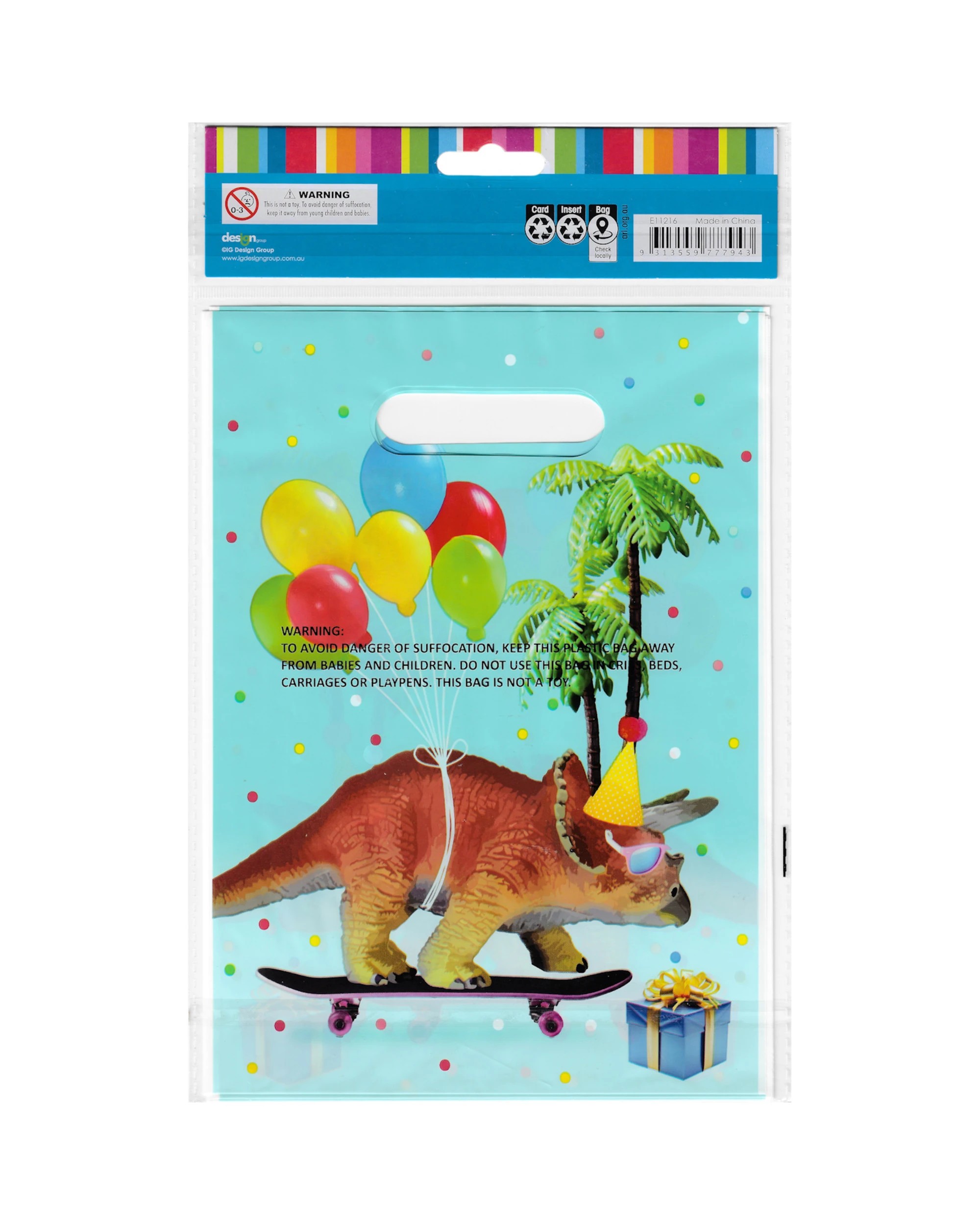 3 Artwrap Dinosaur Birthday Party Plastic Lolly Treat Bags Pack of 8 - Multi, 3 of 3