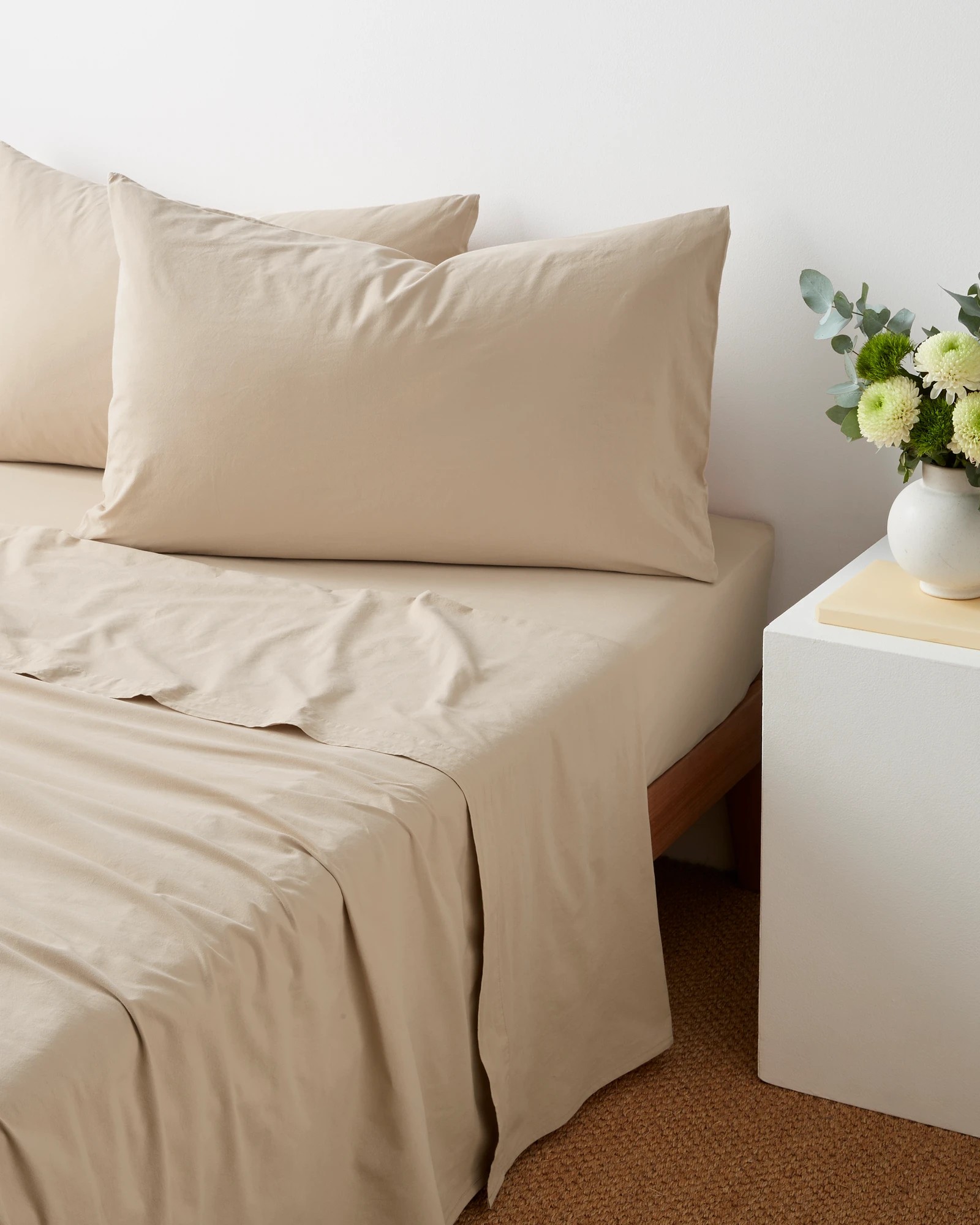 1 Arlo Stonewash Fitted Sheet - King Bed - Natural, 1 of 2