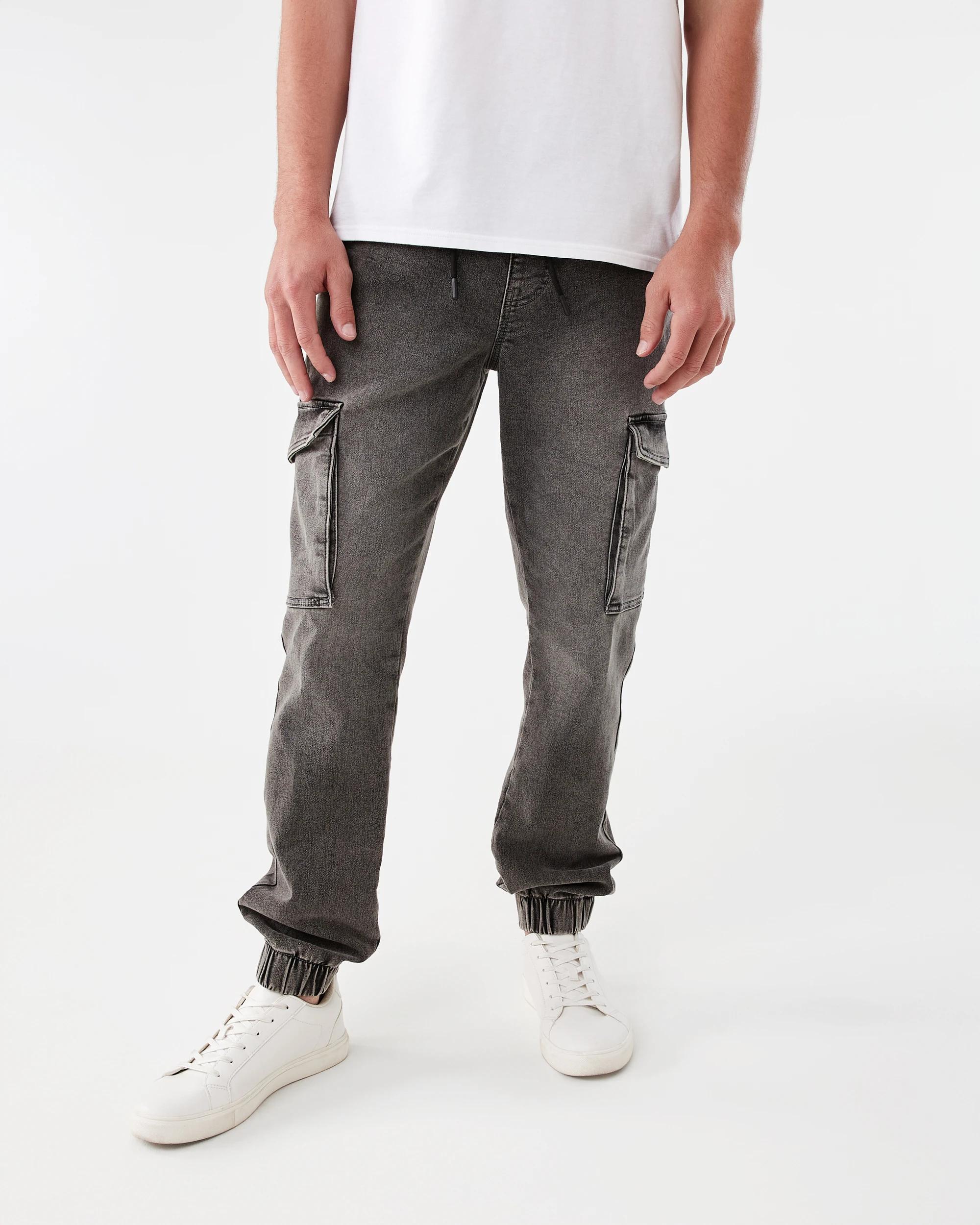 1 Cuffed Denim Joggers Grey Wash, 1 of 7