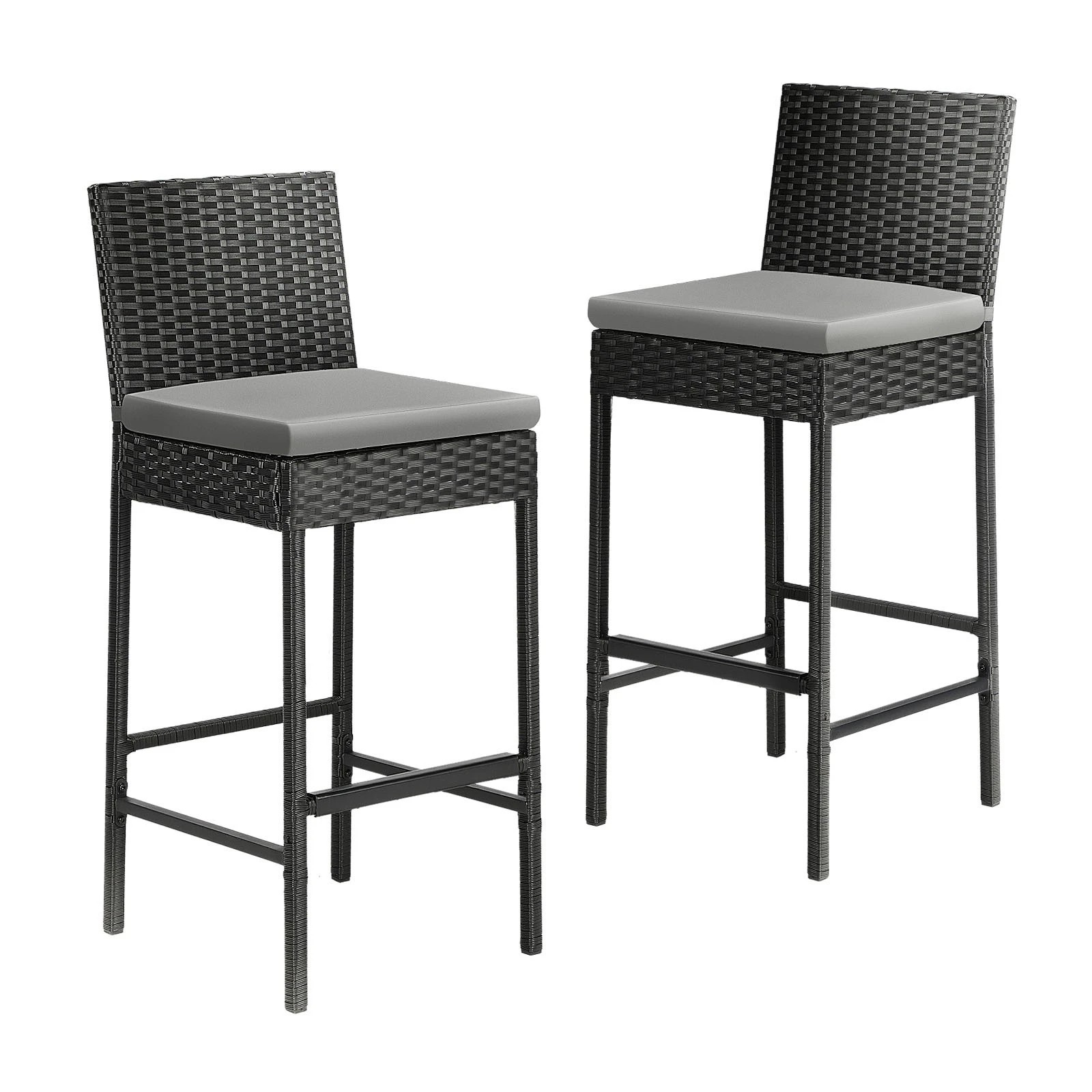 1 Livsip Outdoor Rattan Bar Stools Patio Dinning Chairs Cafe Garden Furniture 2X - Black, 1 of 3