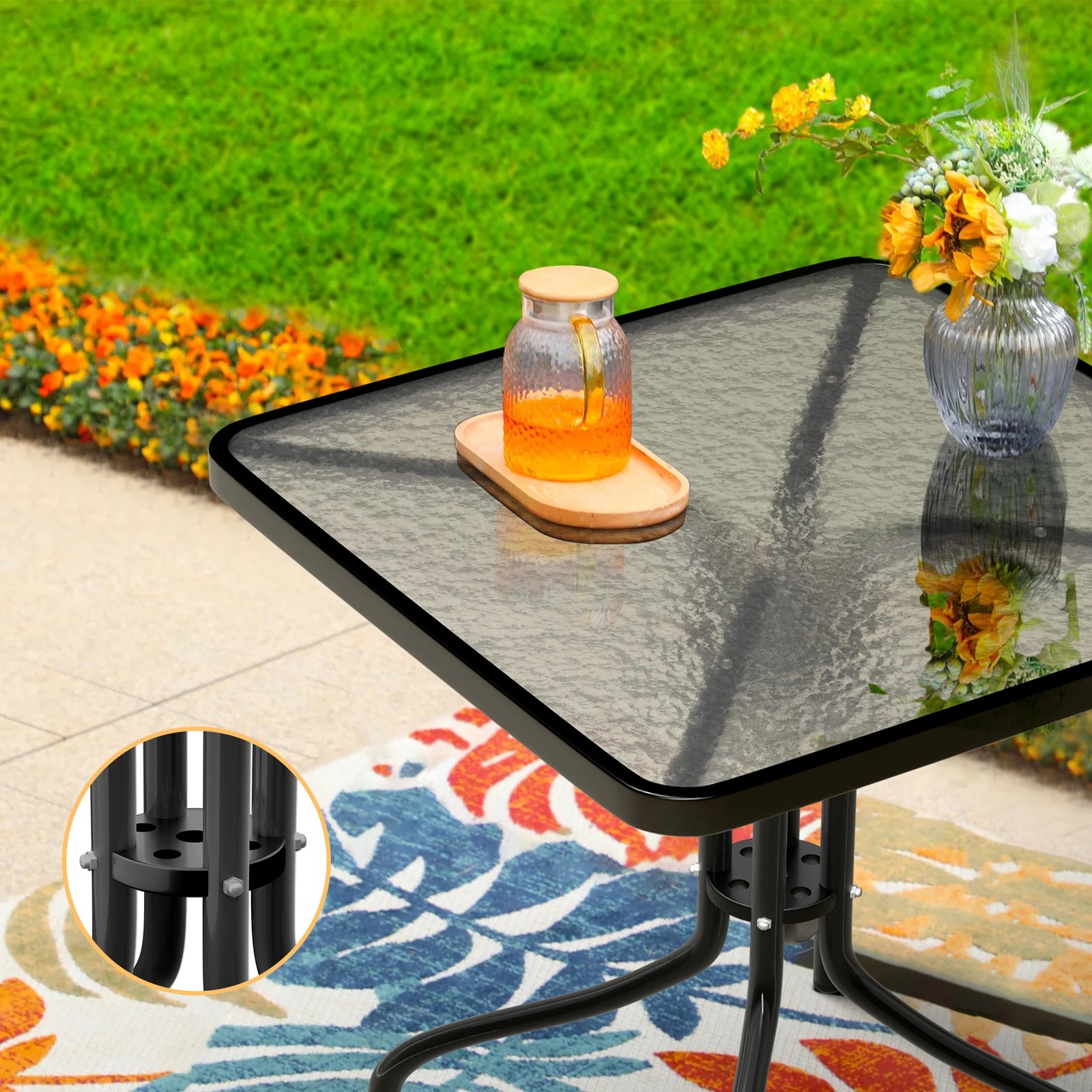 6 Alfordson Outdoor Patio Furniture Set Side Table Lounge Chairs Glass Square - Blue, 6 of 10