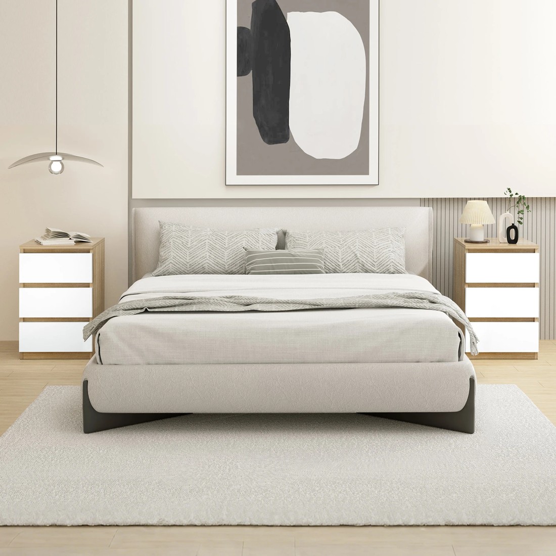 3 Alfordson Bedside Table Nightstand 3 Drawers Side End Table - Wood White, 3 of 10