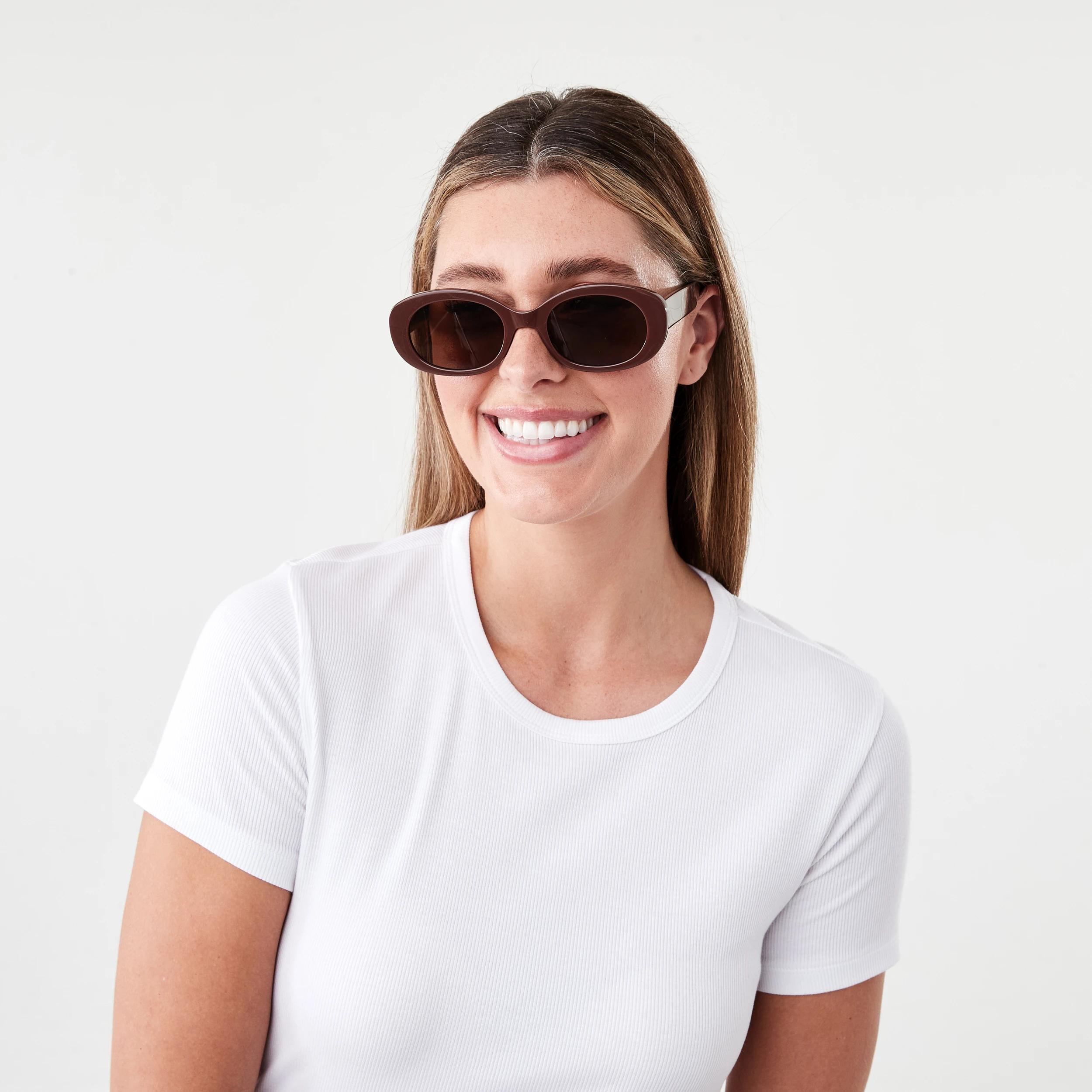 4 Womens Oval Sunglasses Brown, 4 of 6