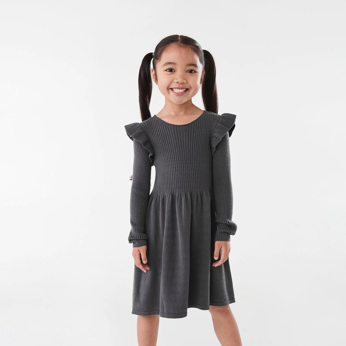 1 Long Sleeve Viscose Knit Dress Nine Grey, 1 of 10