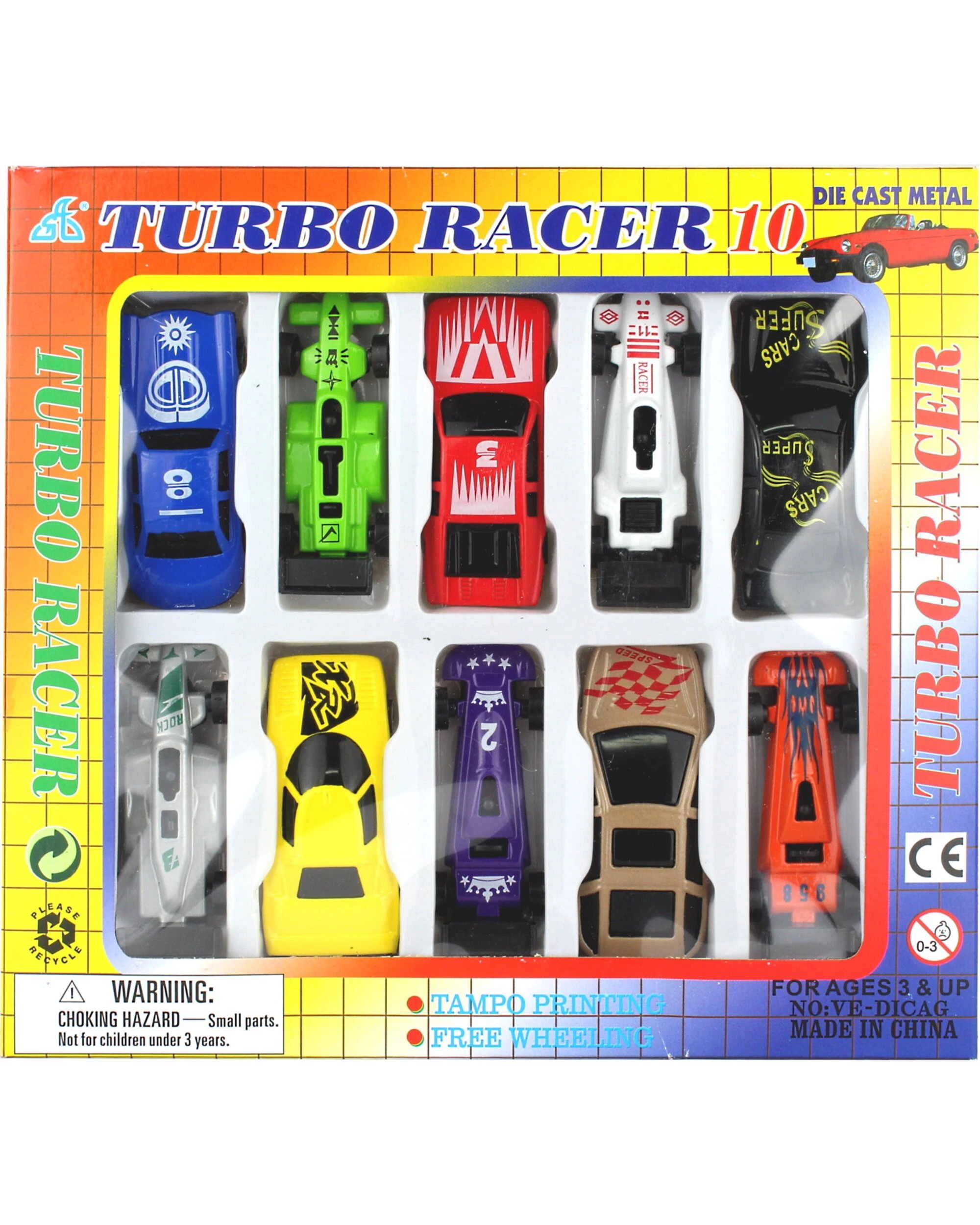 1 RI Novelty Die Cast Turbo Racer Car Set Pack of 10 - Multi, 1 of 1