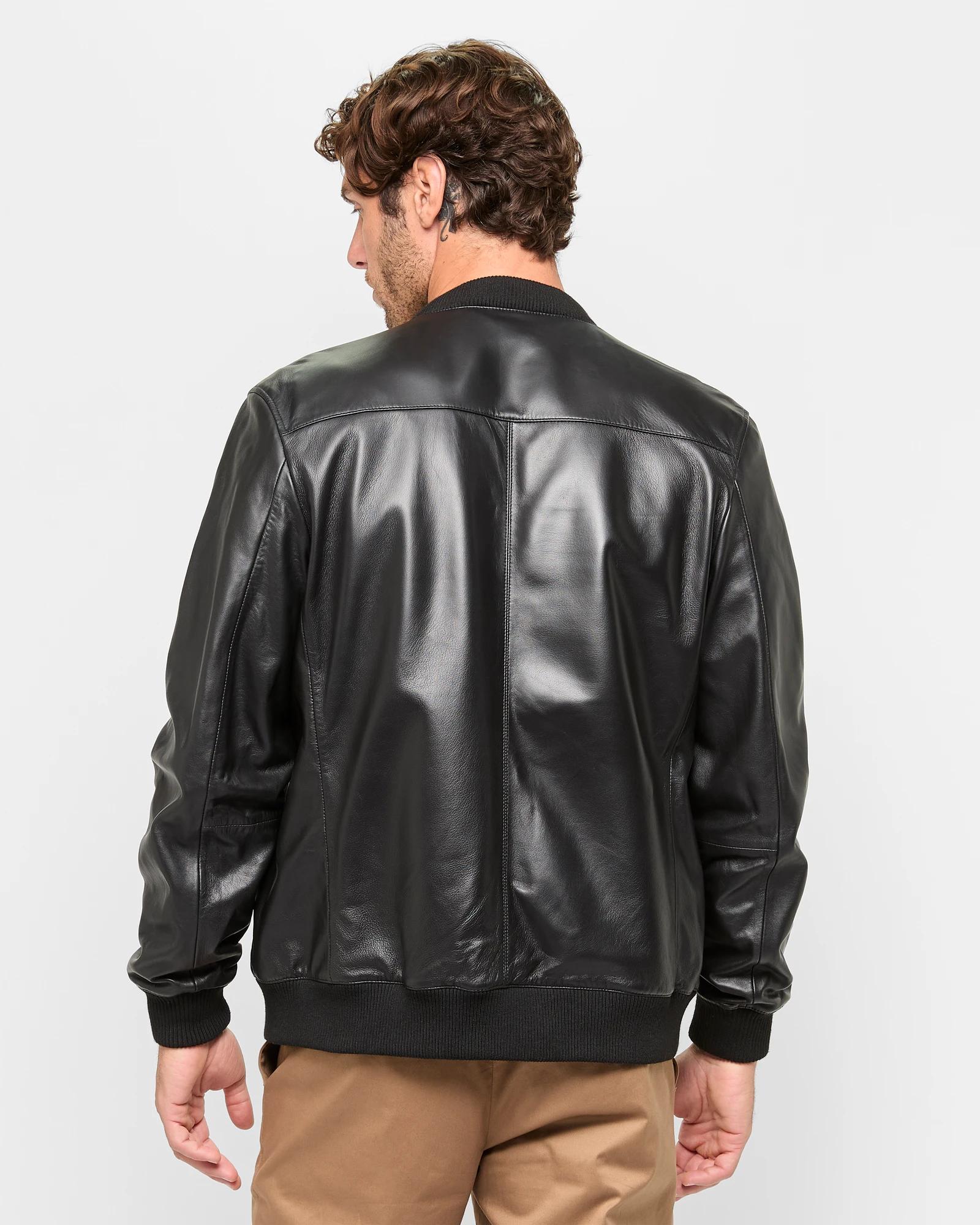 4 Target Premium Leather Bomber Jacket - Preview BLACK, 4 of 5