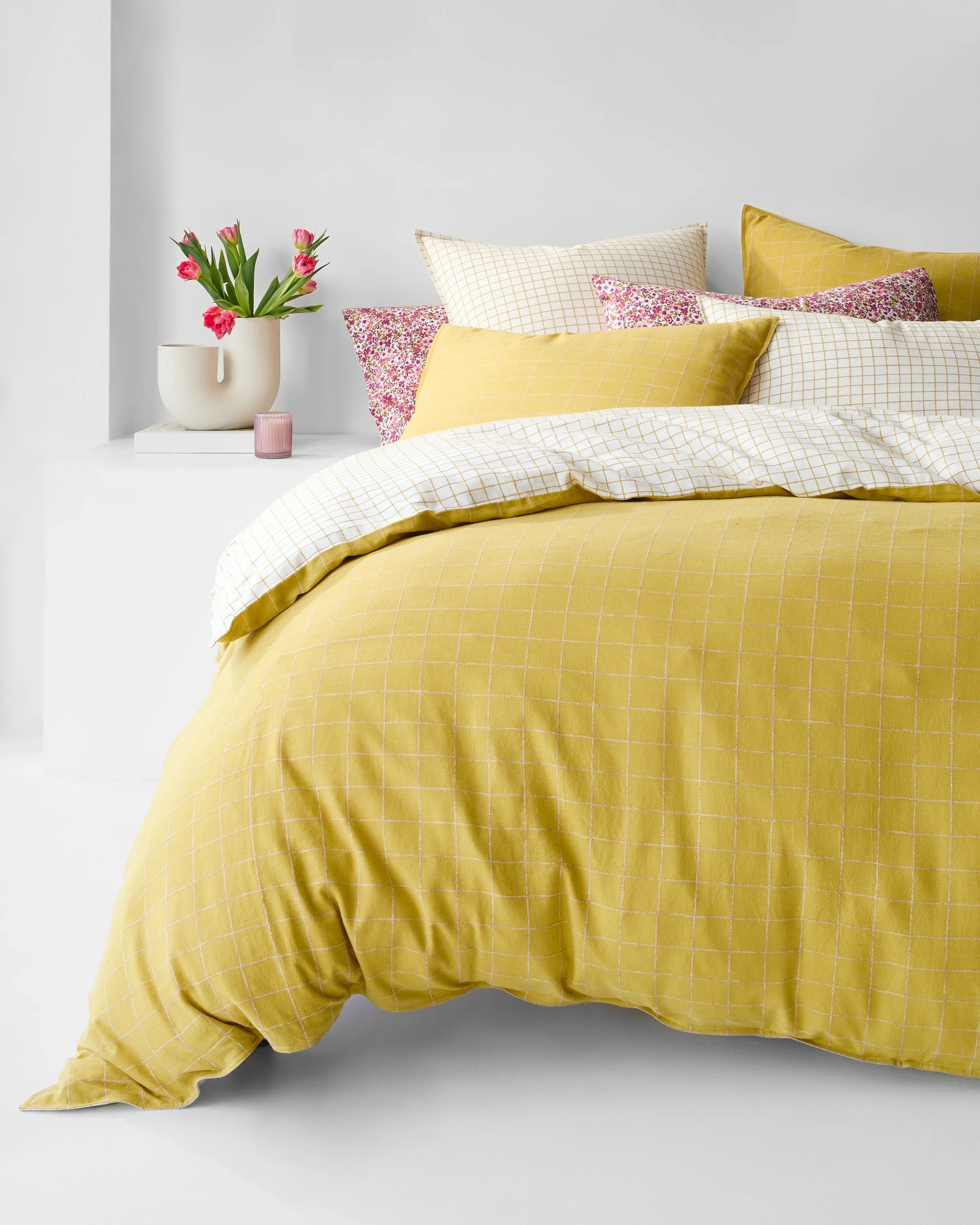 1 Target Check Linen/Cotton Quilt Cover Set - Queen Bed - Yellow, 1 of 10