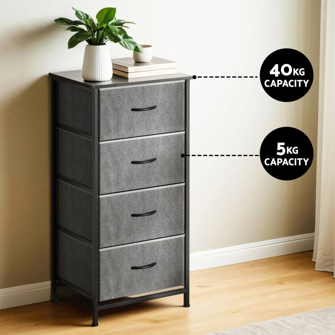 8 Artiss Chest of 4 Drawers Storage Dresser Tallboy - Grey, 8 of 8