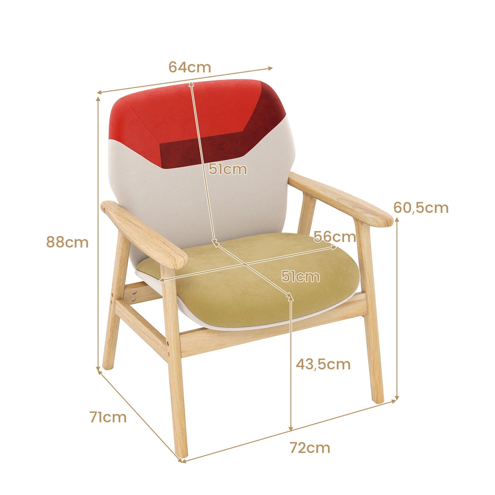 2 Costway Modern Accent Chair Upholstered Side Armchair Wood Frame w/Sponge Padded Seat Cushion, 2 of 4