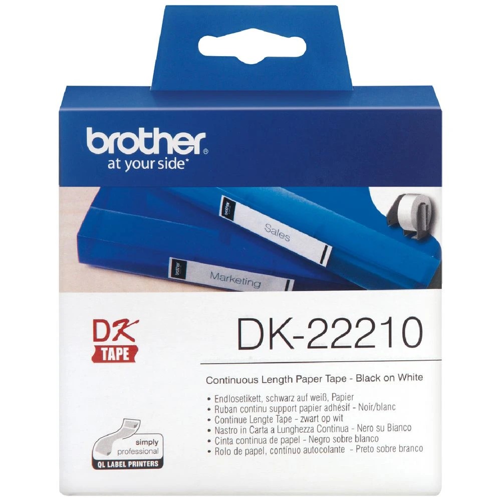 1 Brother DK 22210 Paper Tape 29mm wide Black on White, 1 of 2