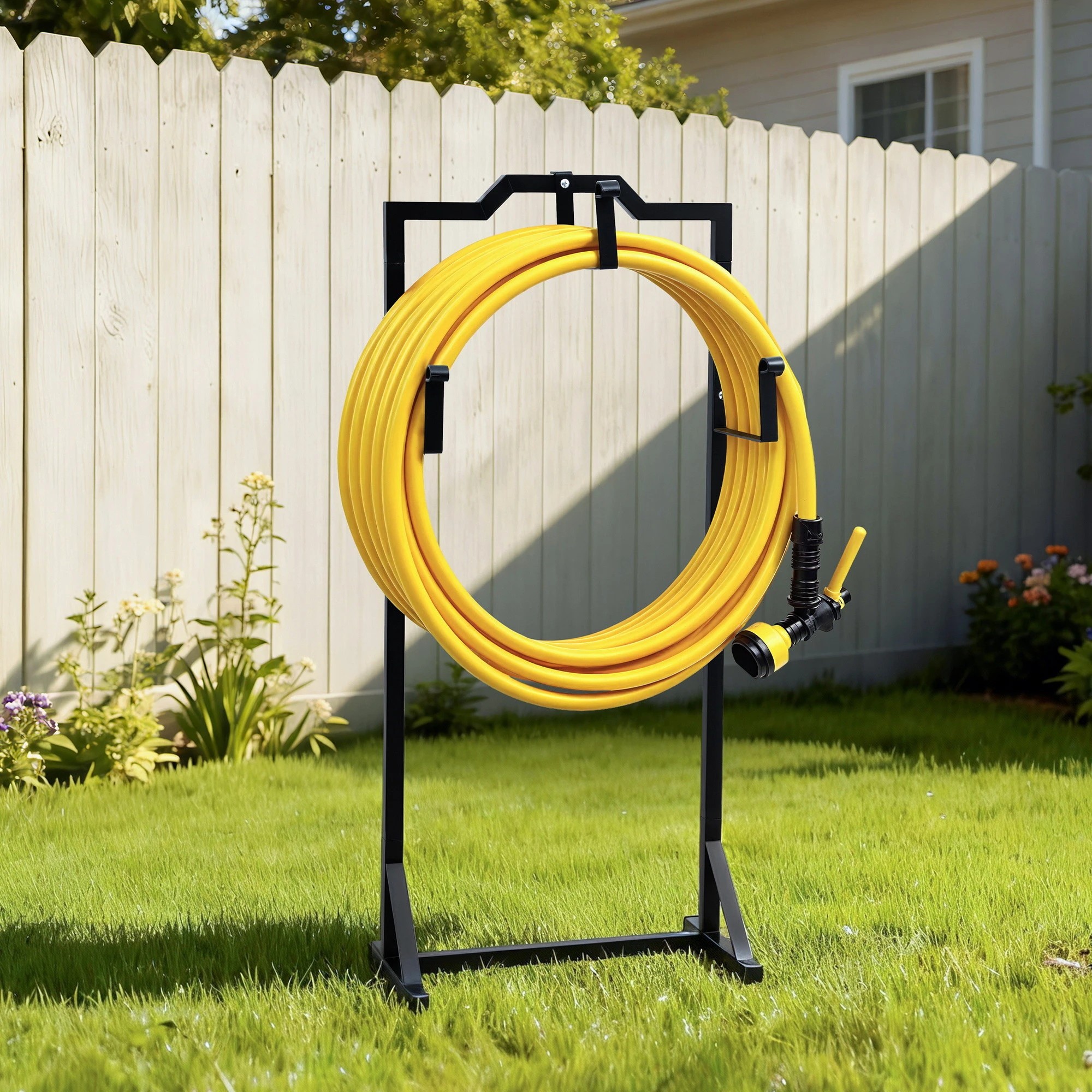 4 Fingers Garden Hose Holder Metal Portable Freestanding Hose Stand 4 Spikes - Black, 4 of 4