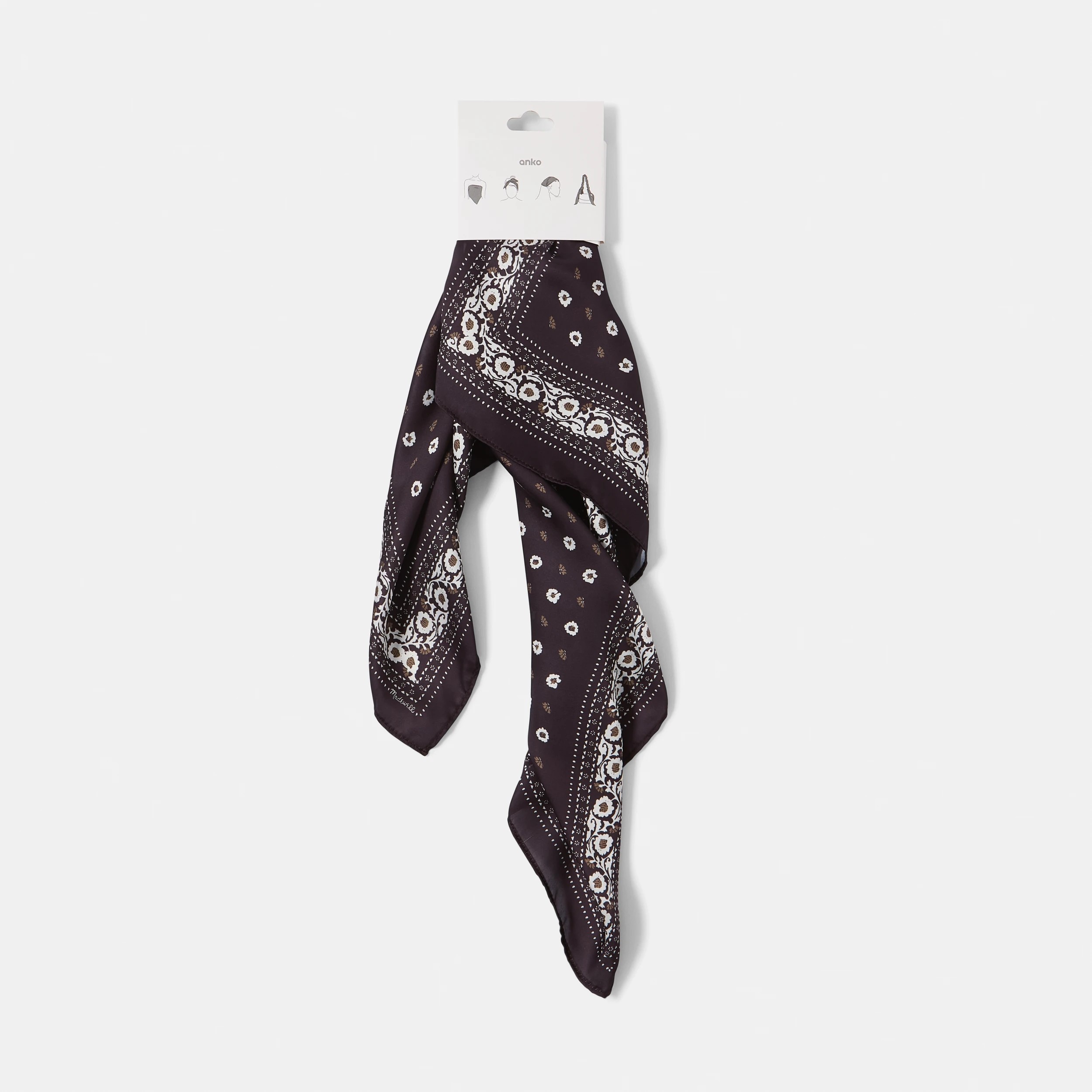 6 Ditsy Flower Print Hair Scarf - Brown, 6 of 6